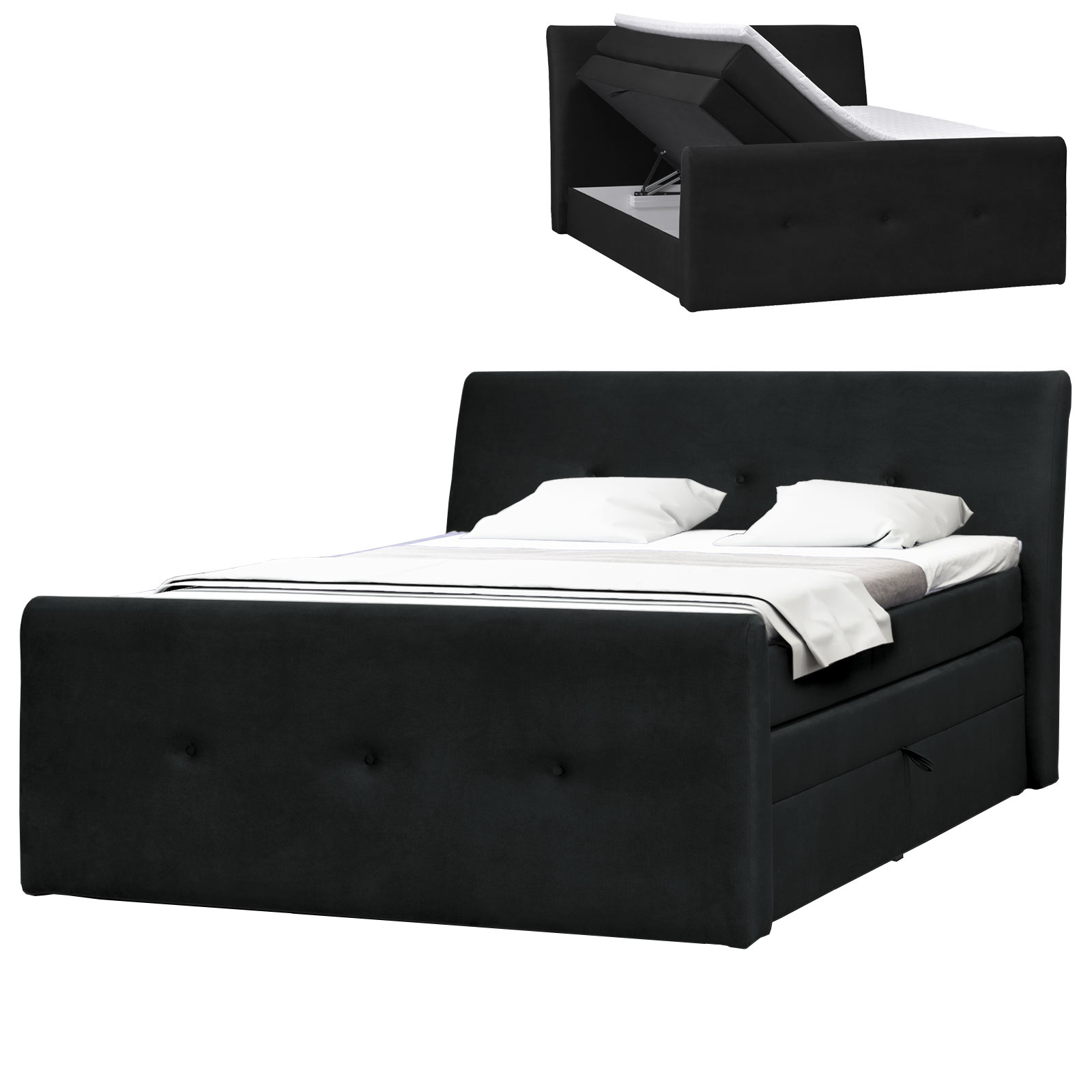 Boxspringbett - grau - H2 - Samtoptik - 180x200 cm