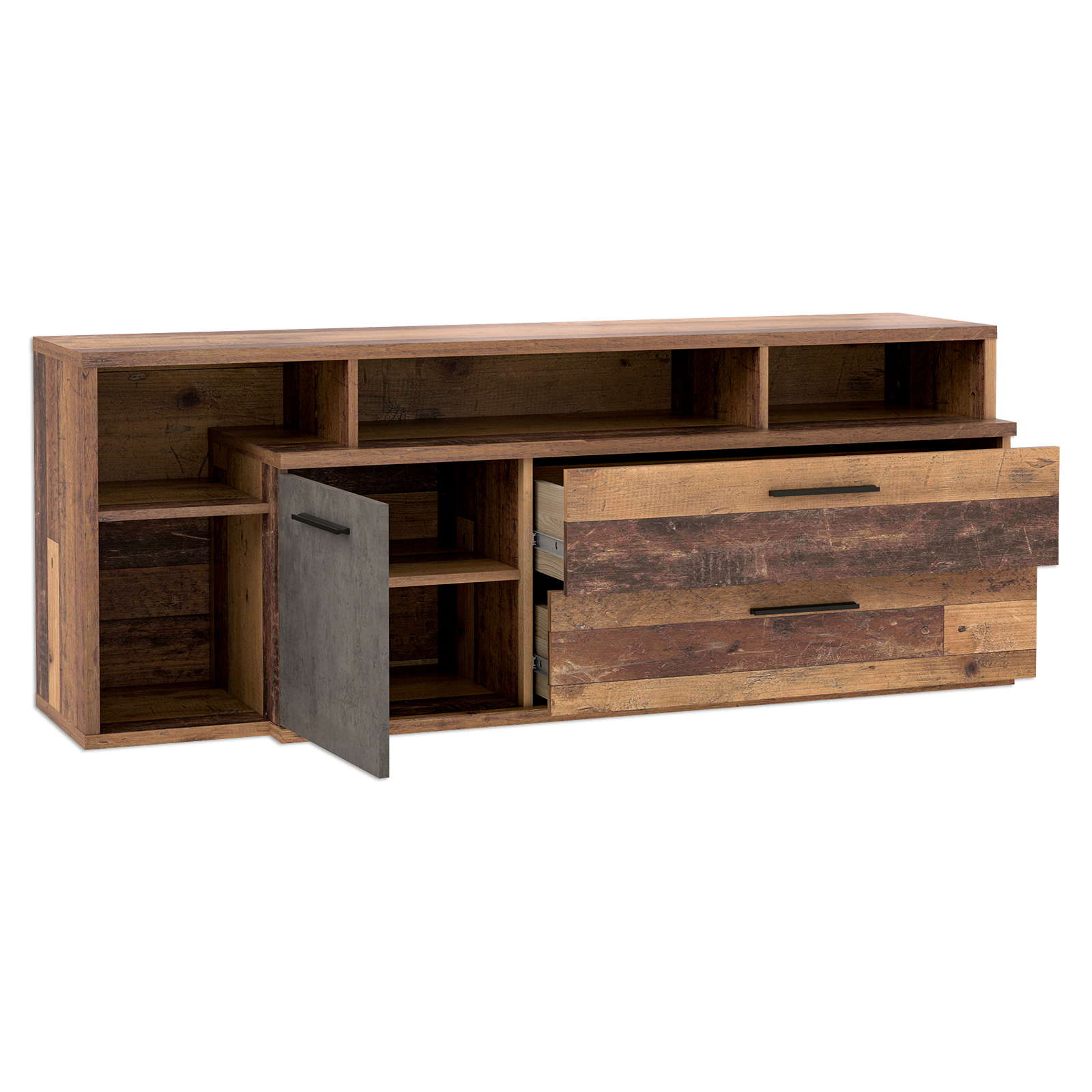 Sideboard - Old Wood Vintage-Betonoptik - 4 offene Fächer