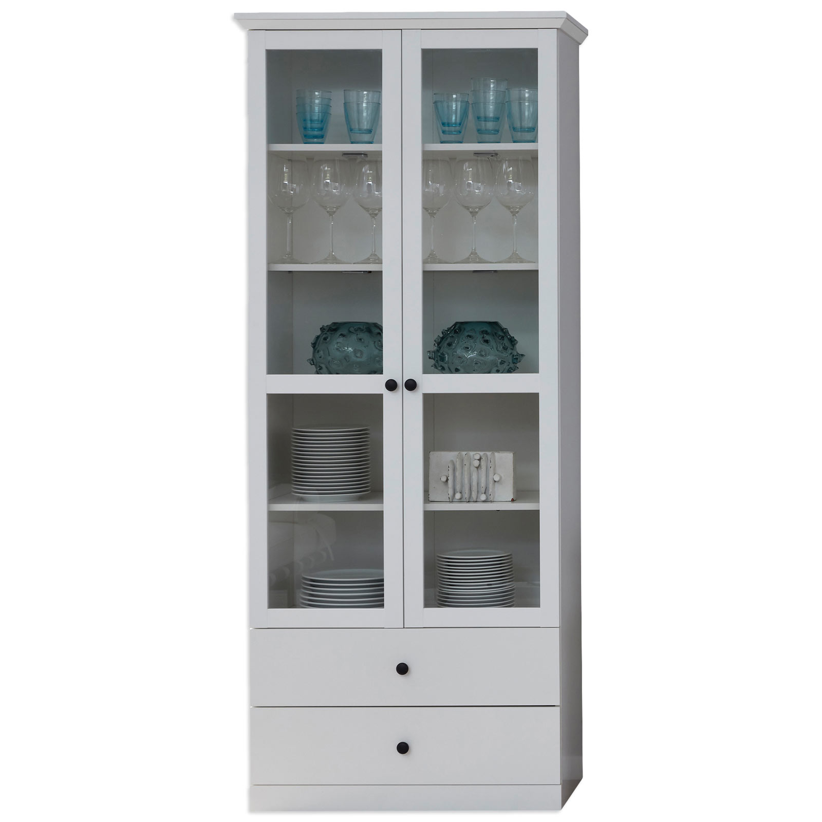 Vitrinenschrank - weiß - 81 cm