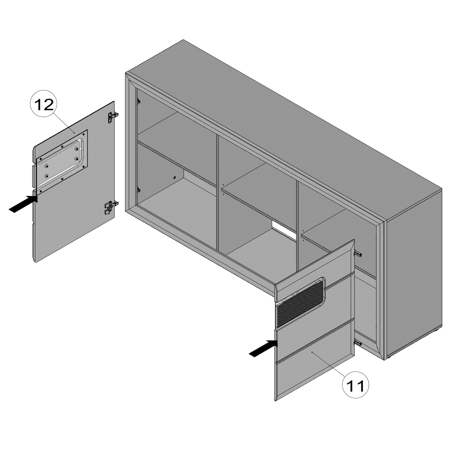 Sideboard - Sonoma Eiche - weiß hochglänzend - mit Beleuchtung