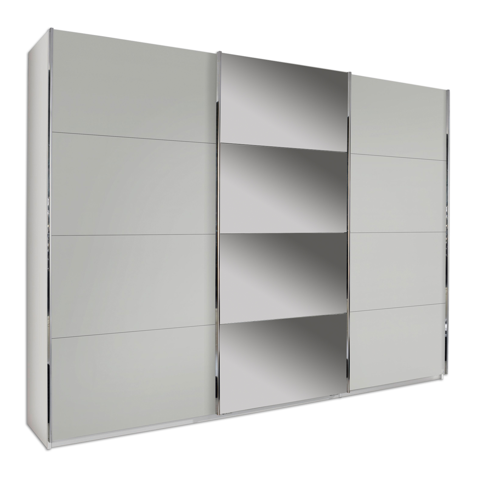 Schwebetürenschrank - Alpinweiß-seidengrau - 271 cm