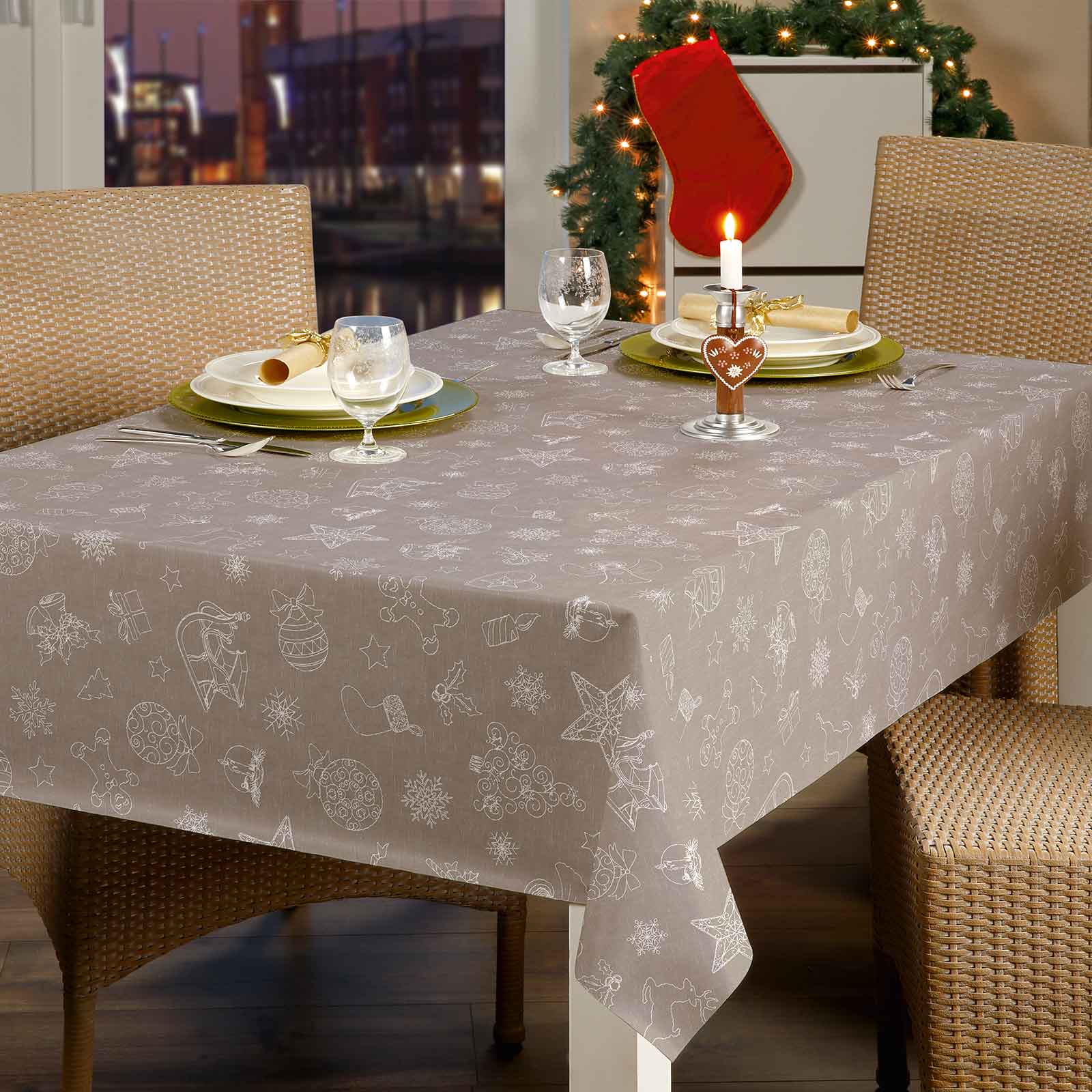 Tischdecke - beige-weiß - 140 cm breit