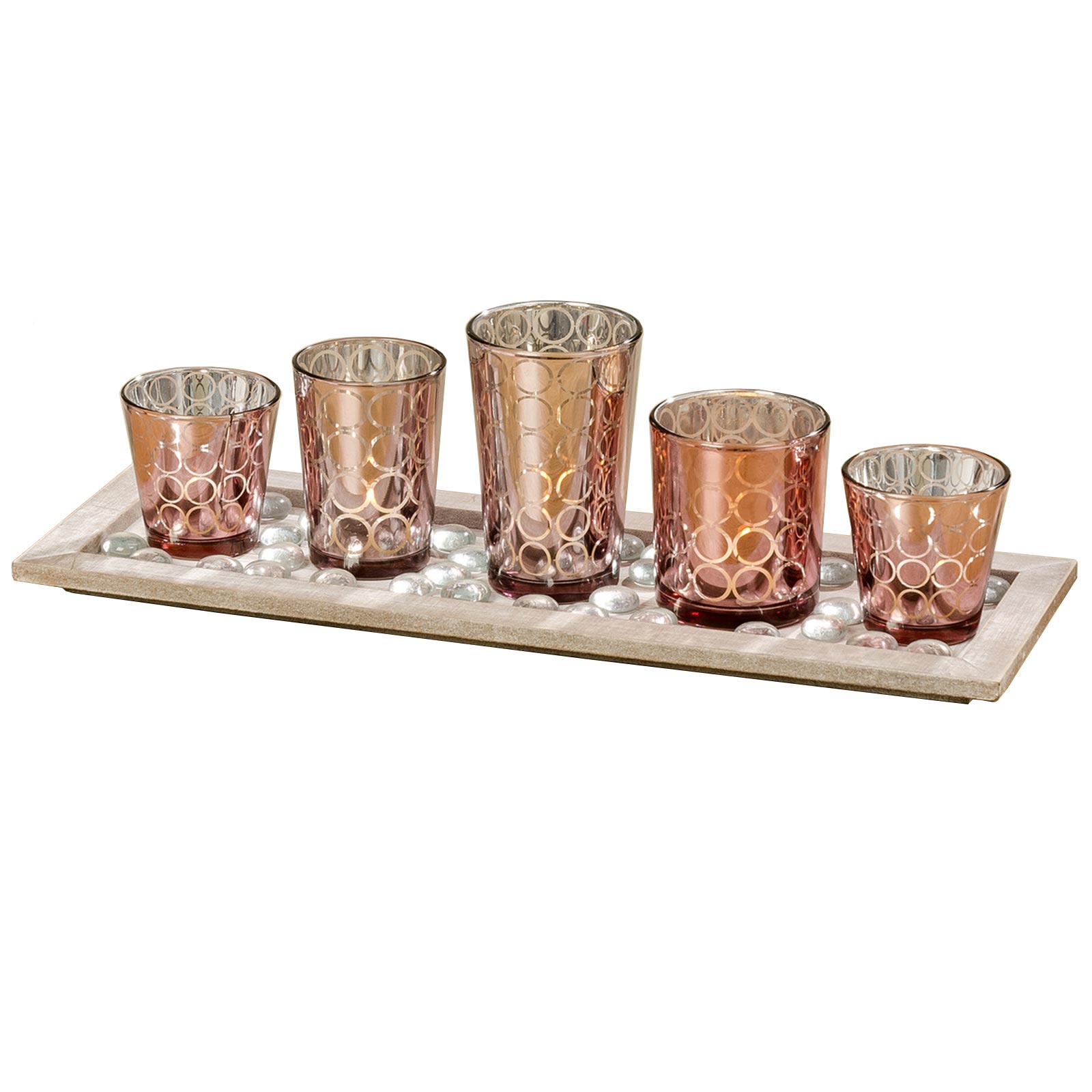 Windlicht-Set - rosa - Glas - 44 cm