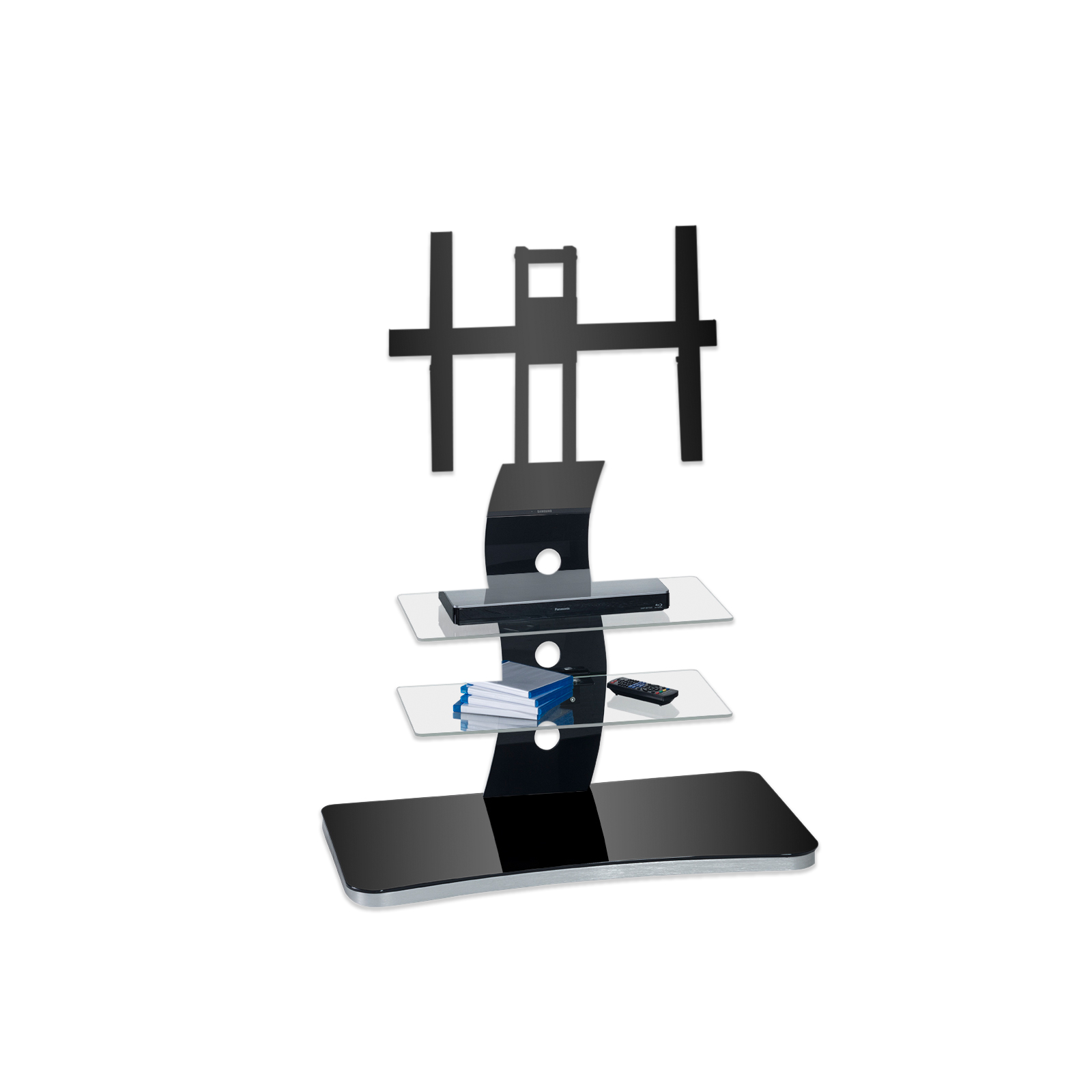 TV-Rack - Alu - Schwarzglas - 88 cm