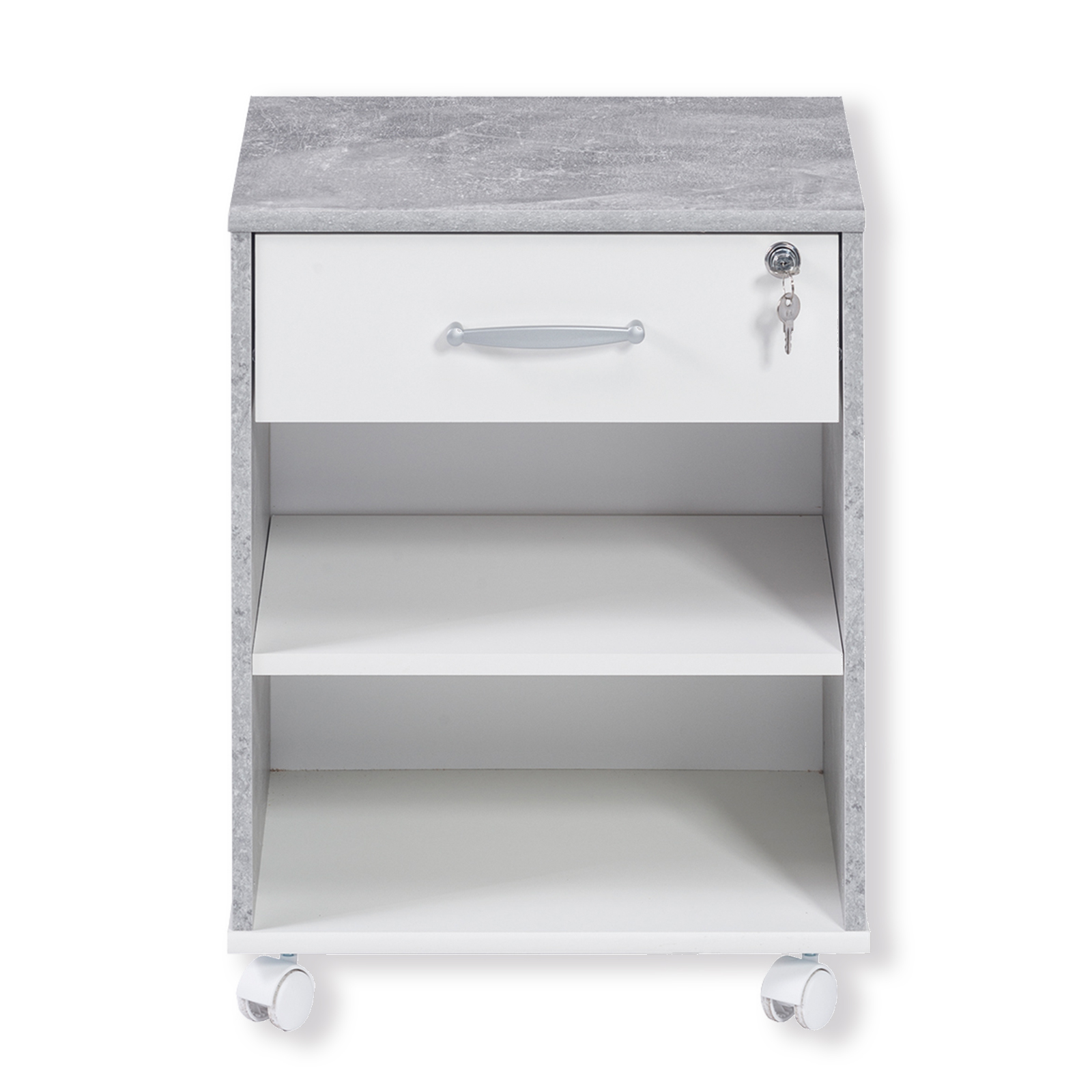 Rollcontainer - Betonoptik - weiß - 46 cm breit