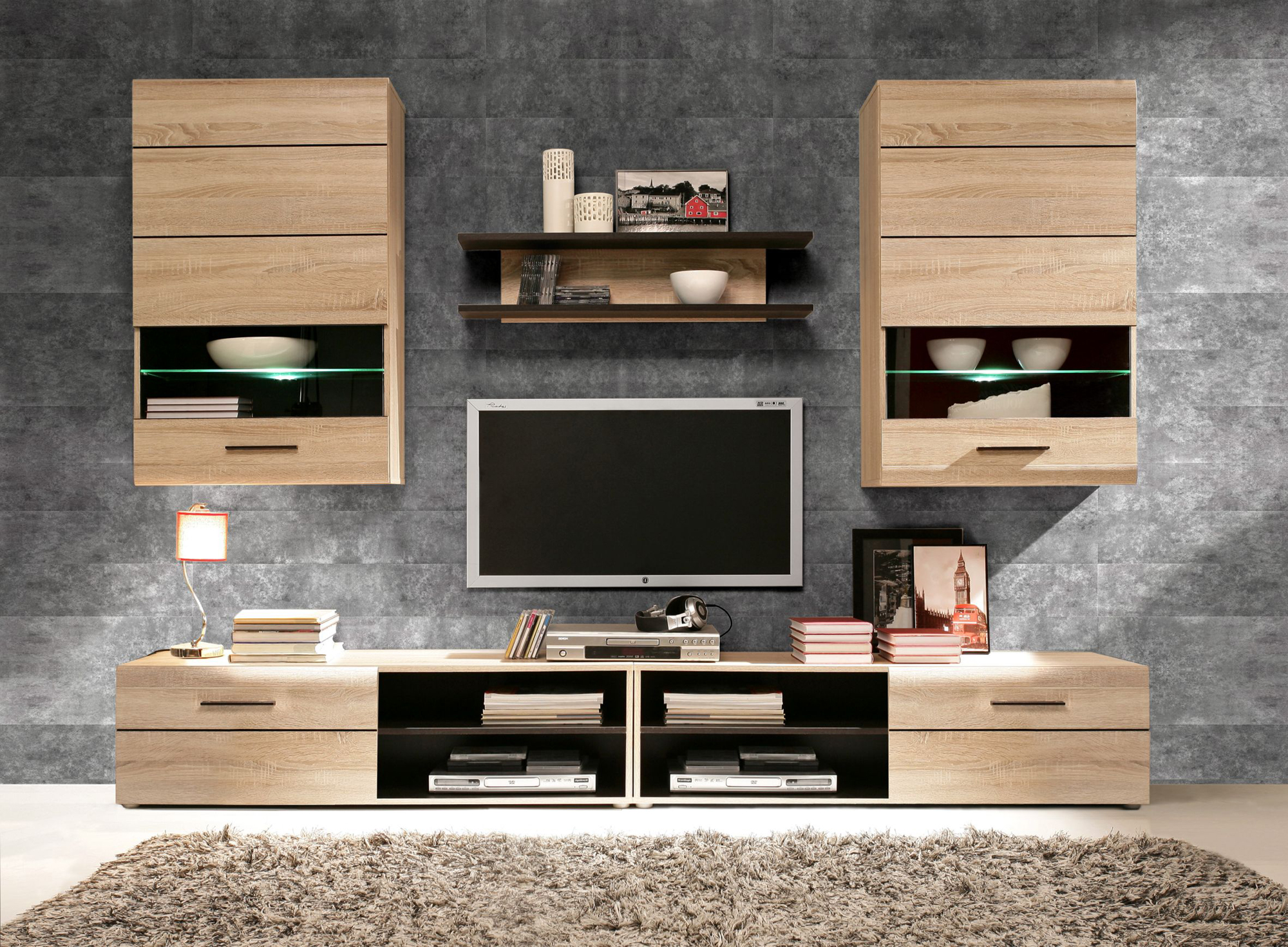 Wohnwand - 246 cm breit - Sonoma Eiche