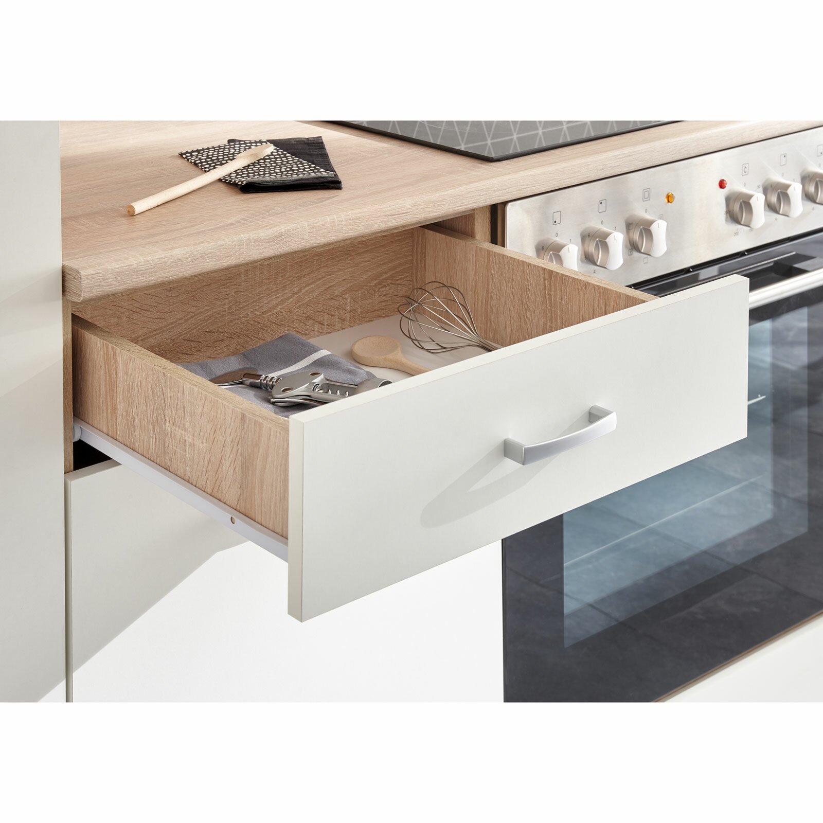 Küchenblock - weiß matt - Sonoma Eiche - mit E-Geräten - 280 cm | Online  bei ROLLER kaufen