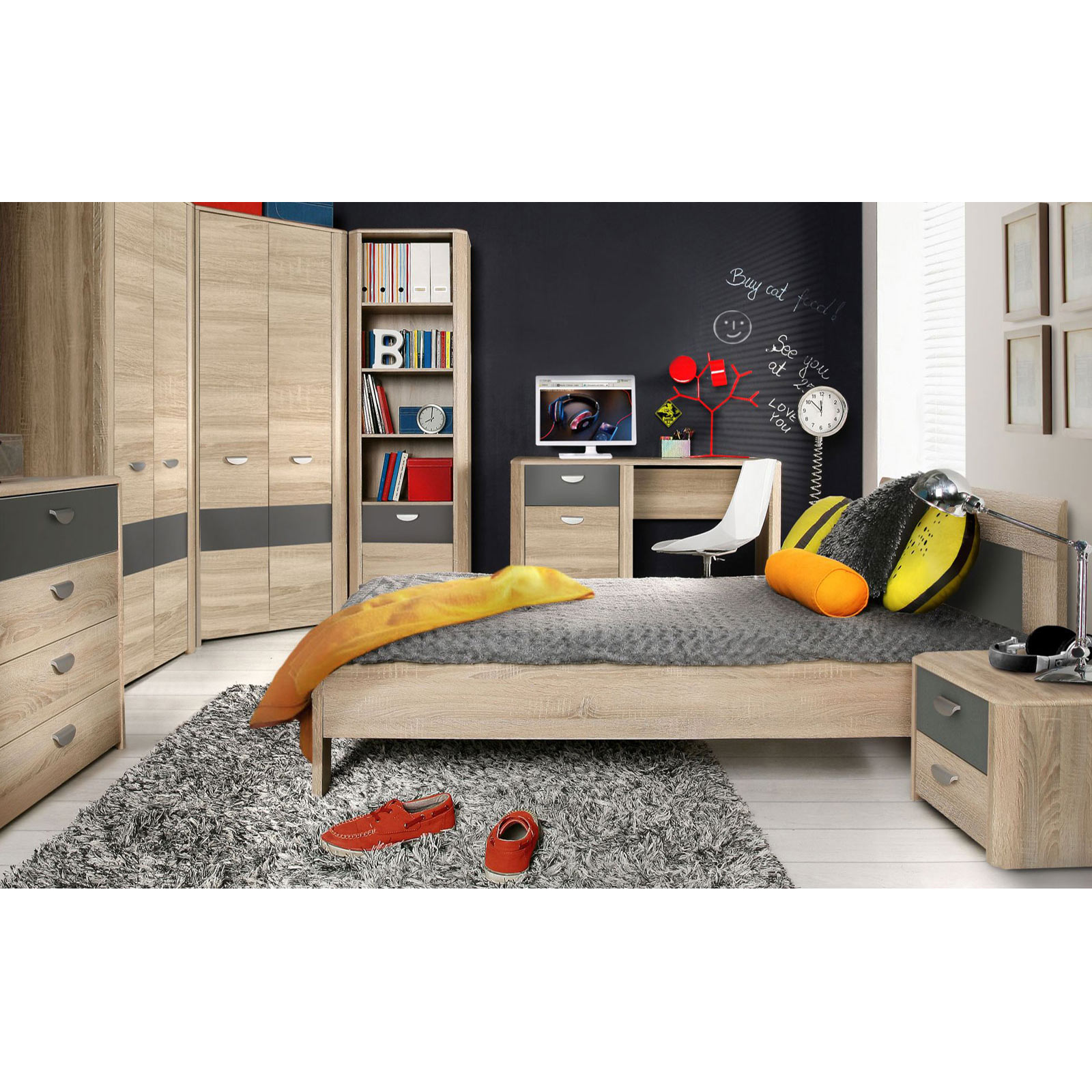 Jugendbett - Sonoma Eiche - grau - 90x200 cm