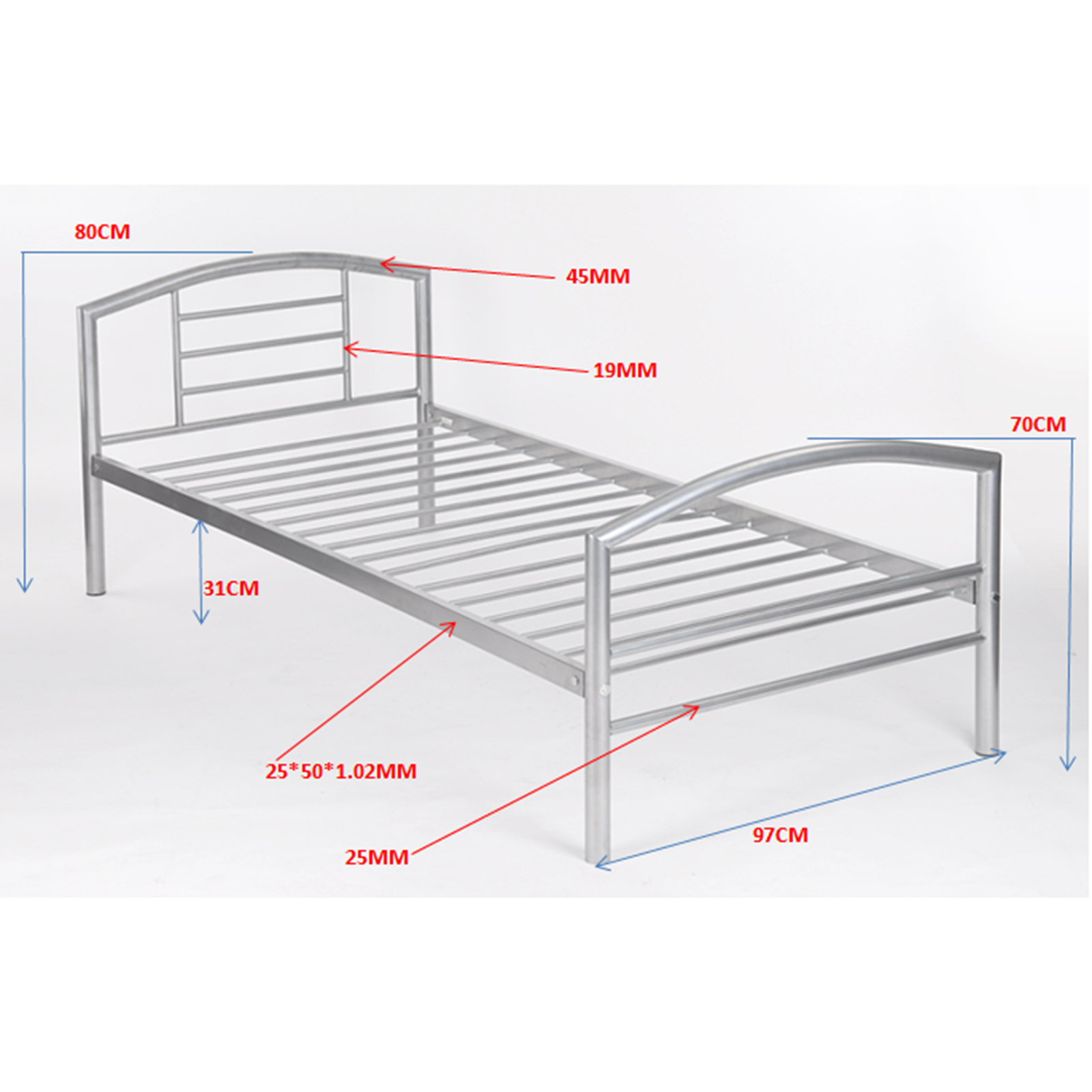 Metallbett - silber - 90x200 cm