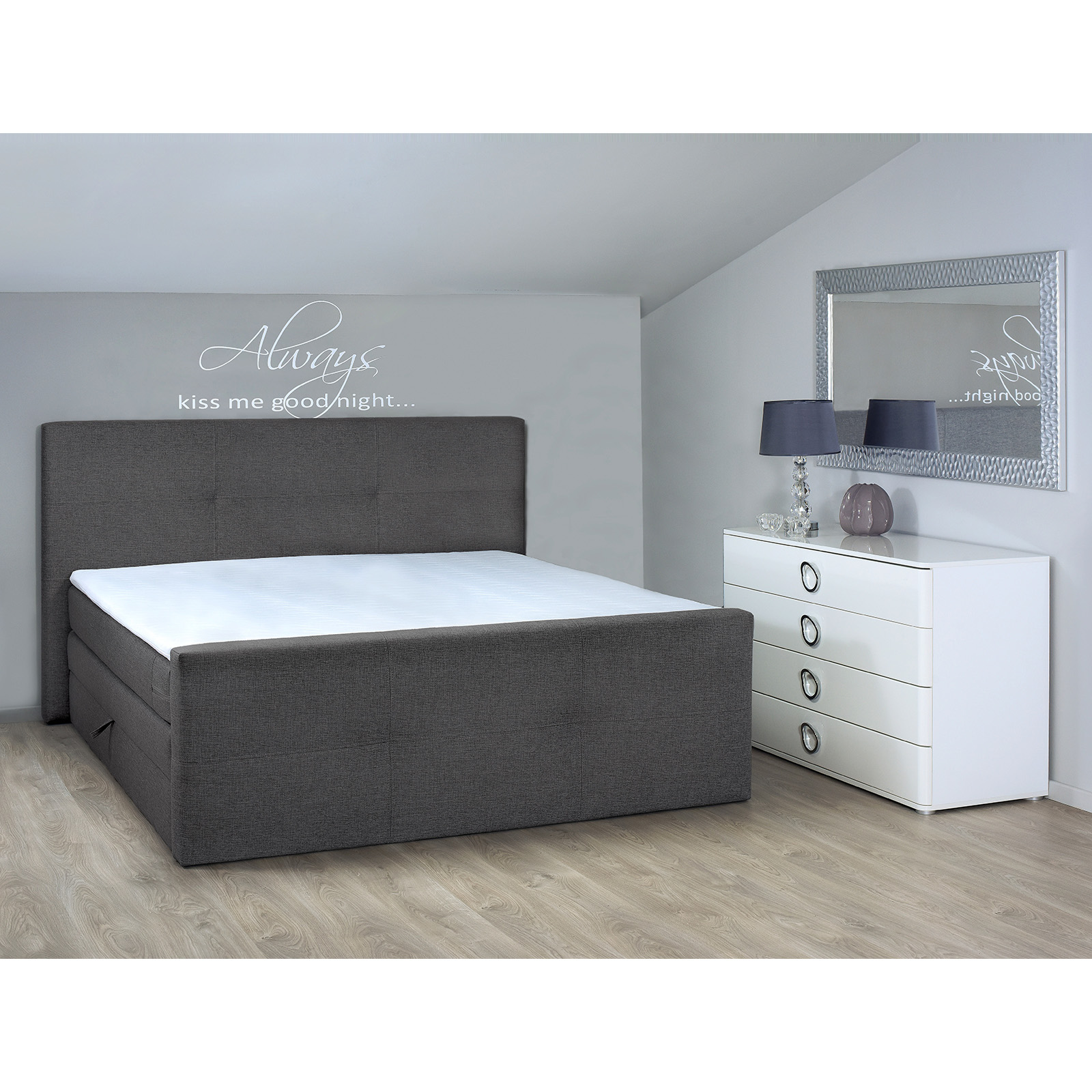 Boxspringbett - grau - Taschenfederkern - H3 - 180x200 cm