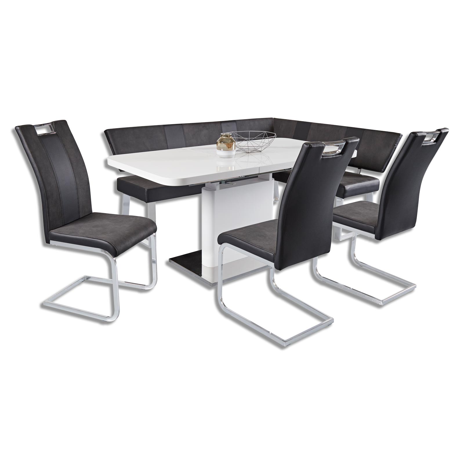 5-teiliges Tischgruppen-Set - grau-schwarz