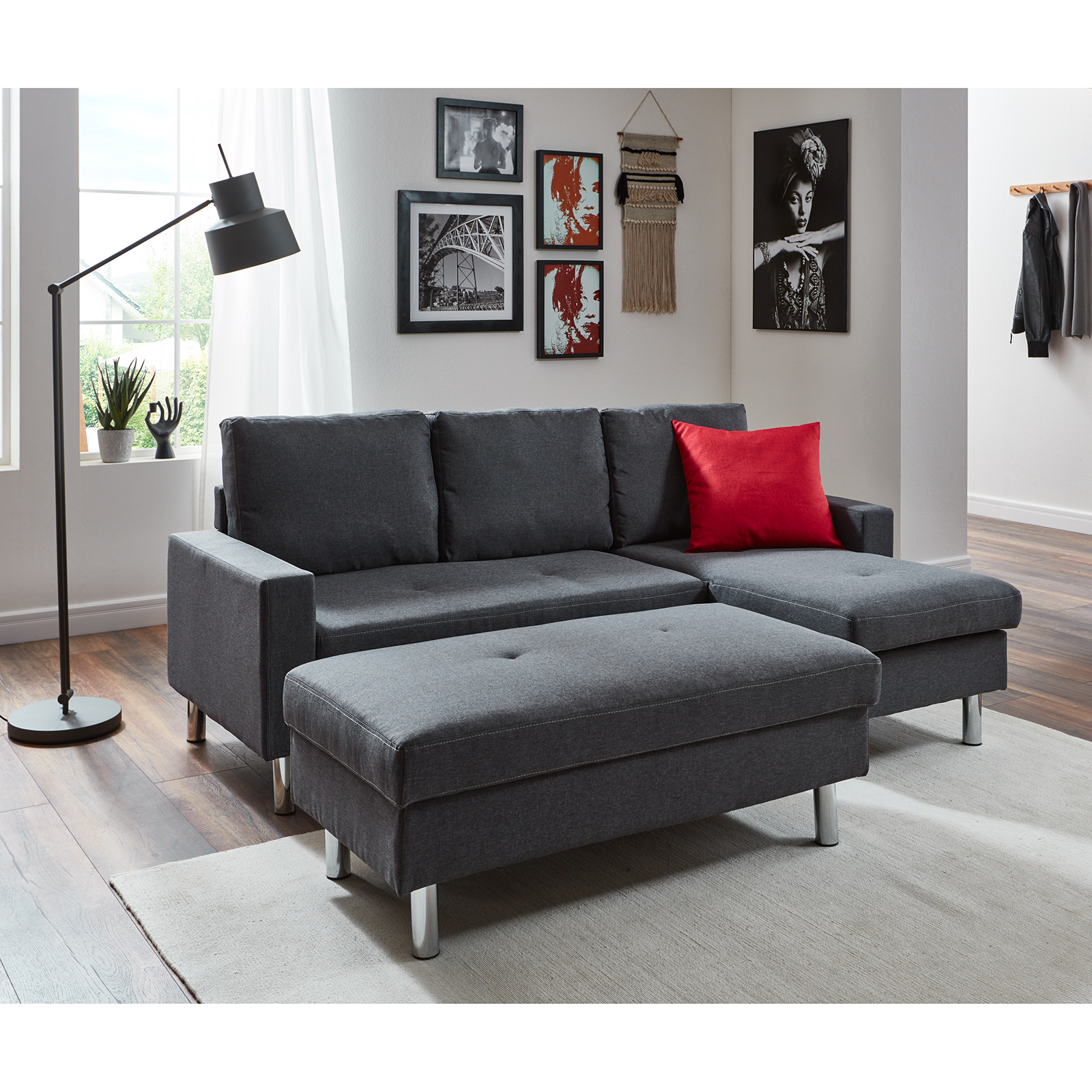 Ecksofa - grau - Webstoff - beidseitig montierbar