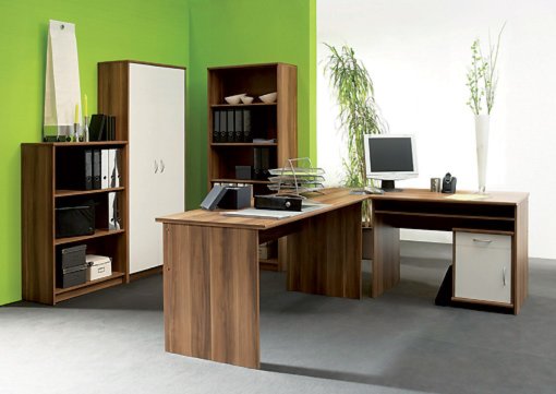 BüromöbelSet OFFICE COMPACT Walnussweiß Schreibtische Möbel