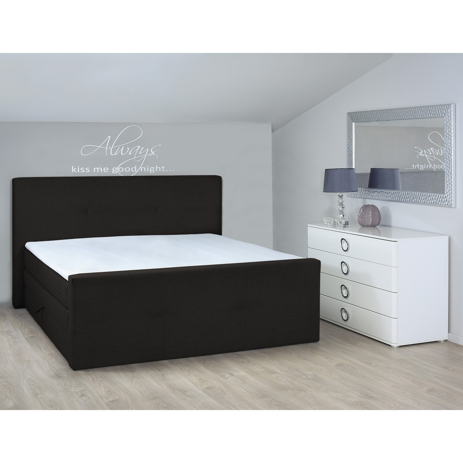 Boxspringbett - schwarz - Taschenfederkern - H3 - 180x200 cm