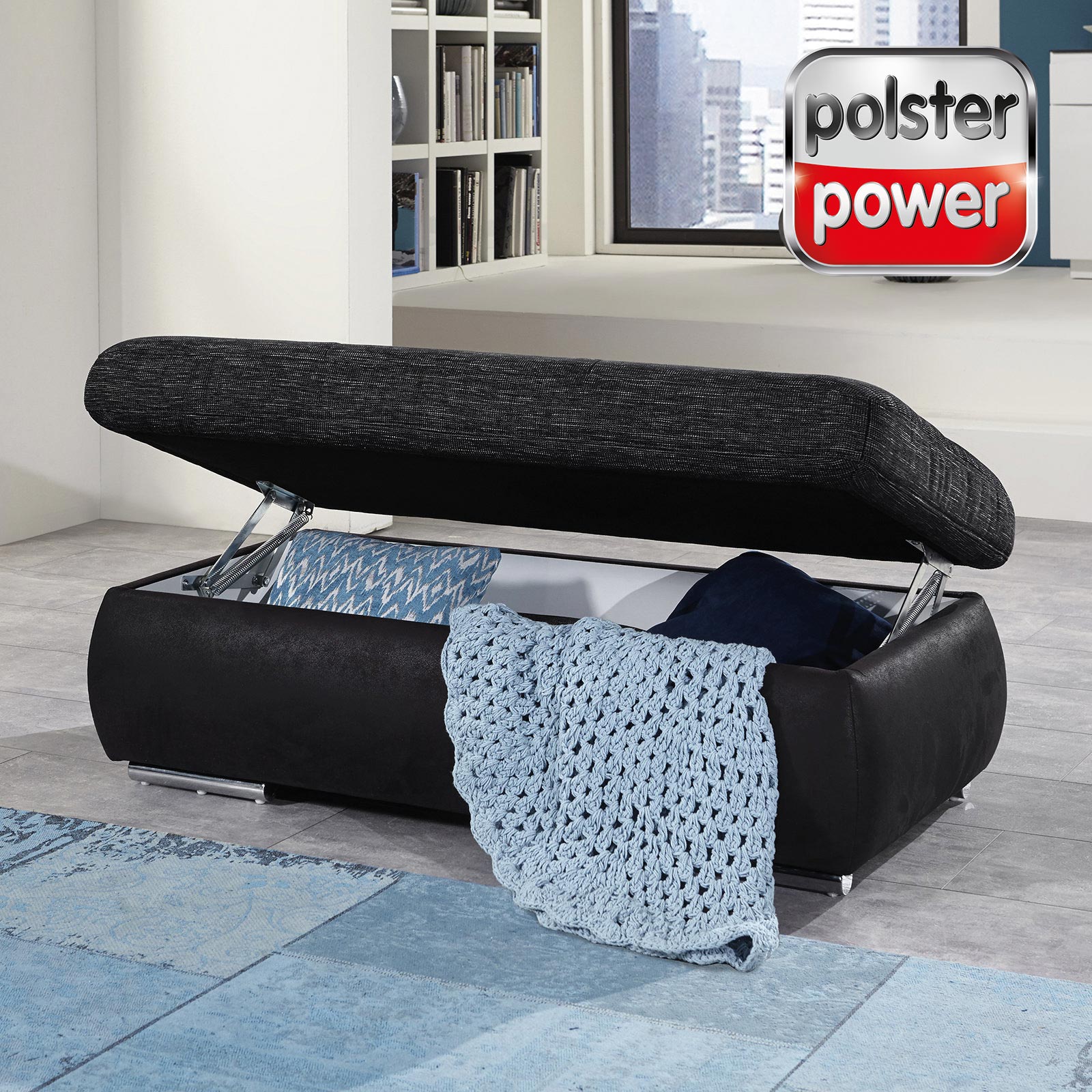 polsterpower XXL-Hocker - anthrazit-schwarz - aufklappbar