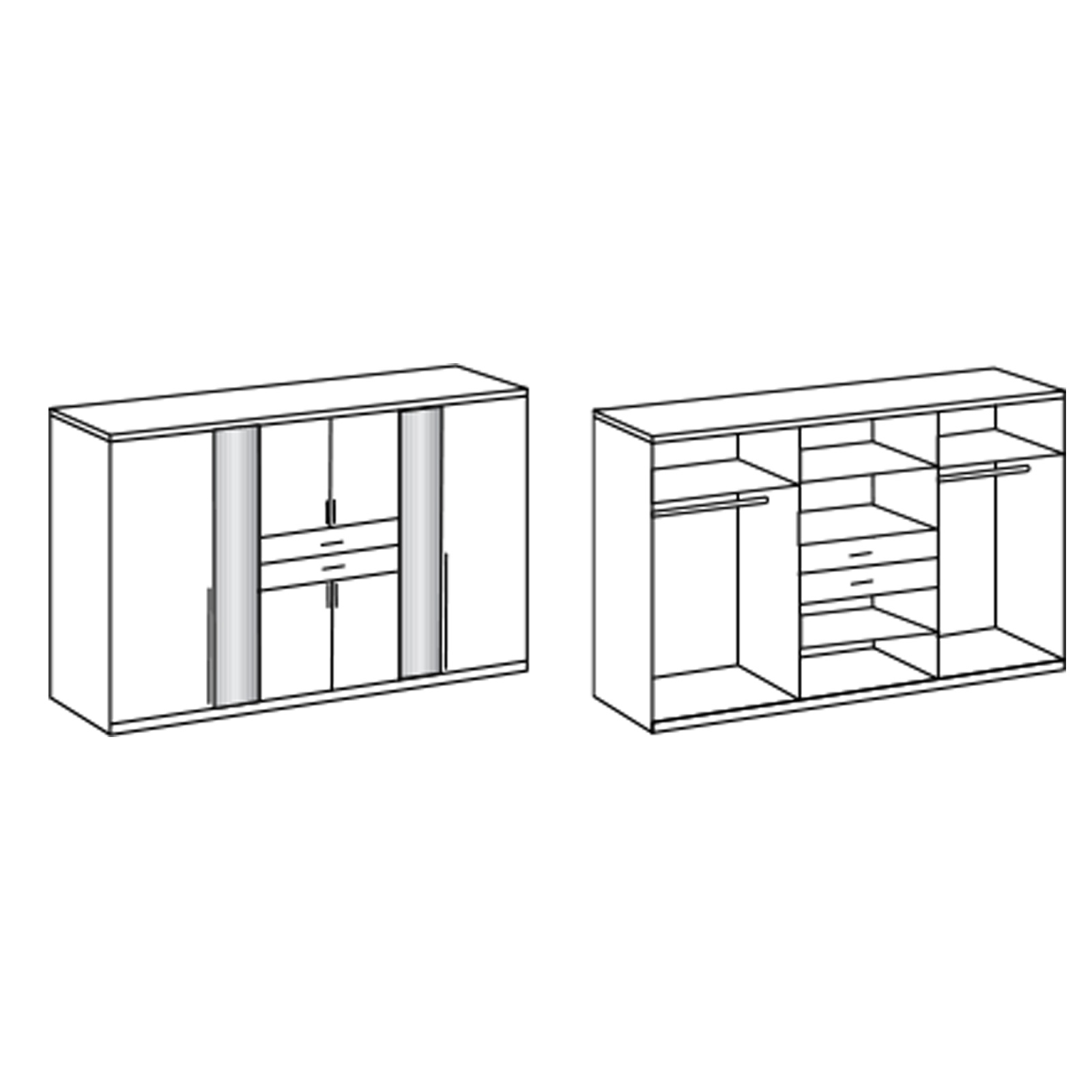 Drehtürenschrank - weiß - 2 Spiegel - 270 cm breit