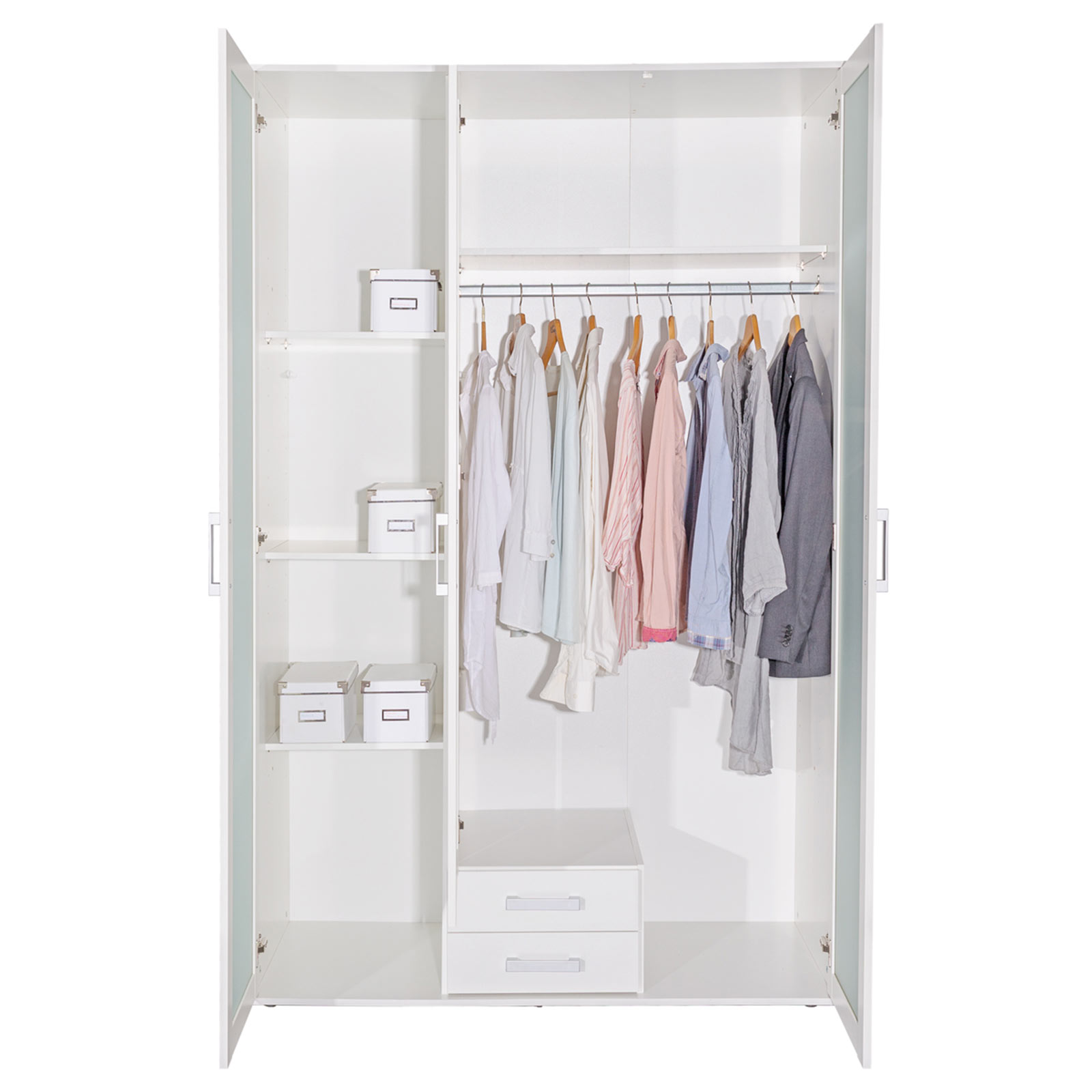 Drehtürenschrank - weiß - Milchglas - 136 cm