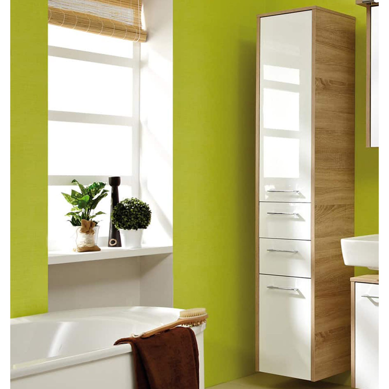 Hochschrank - weiß hochlganz - Eiche - 40 cm breit