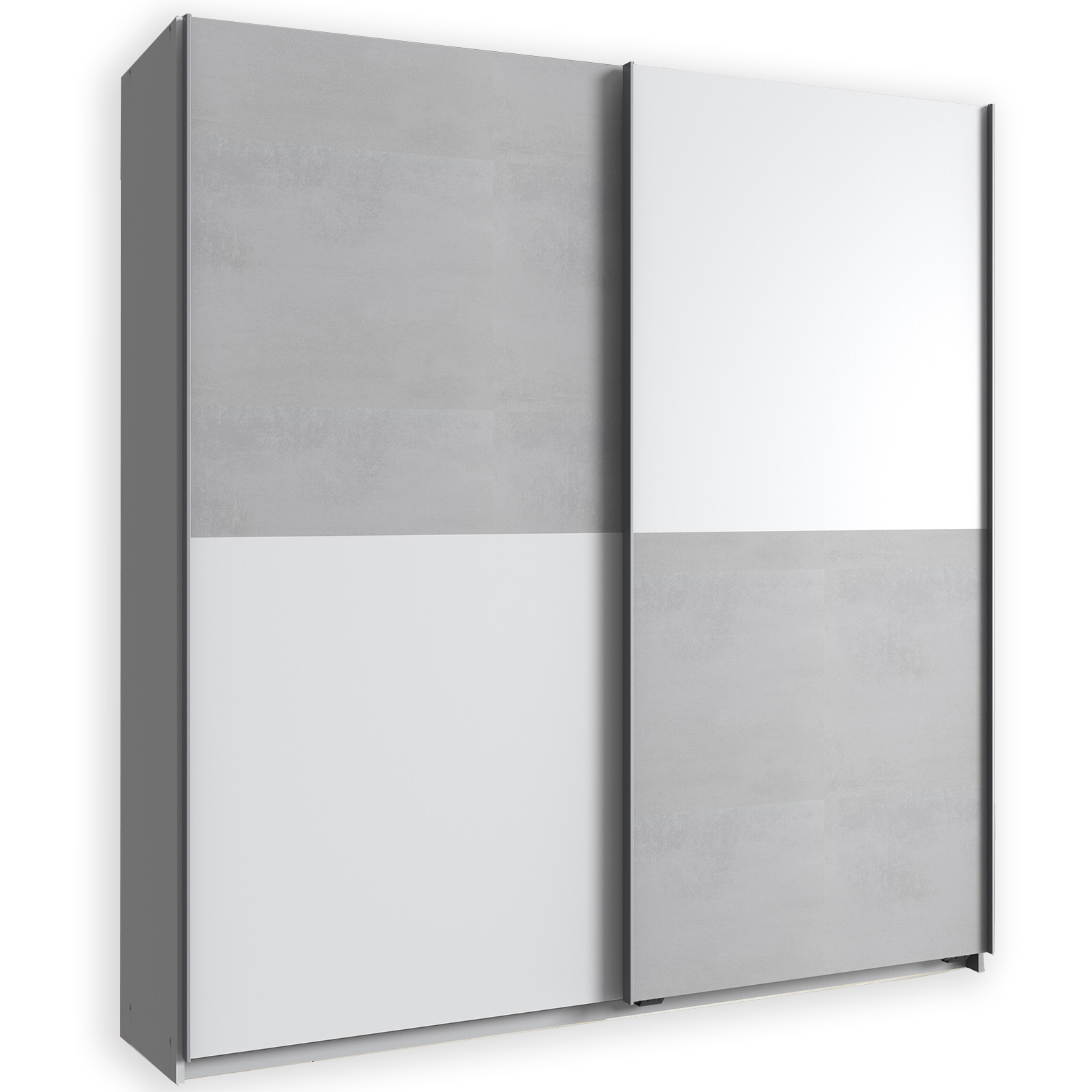 Schwebetürenschrank - Alpinweiß-Betonoptik - 179 cm breit