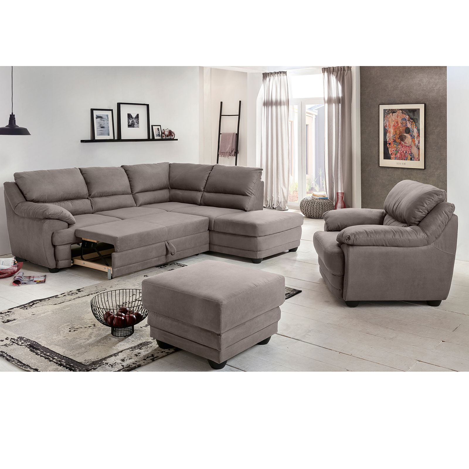 Ecksofa - beige - Liegefunktion