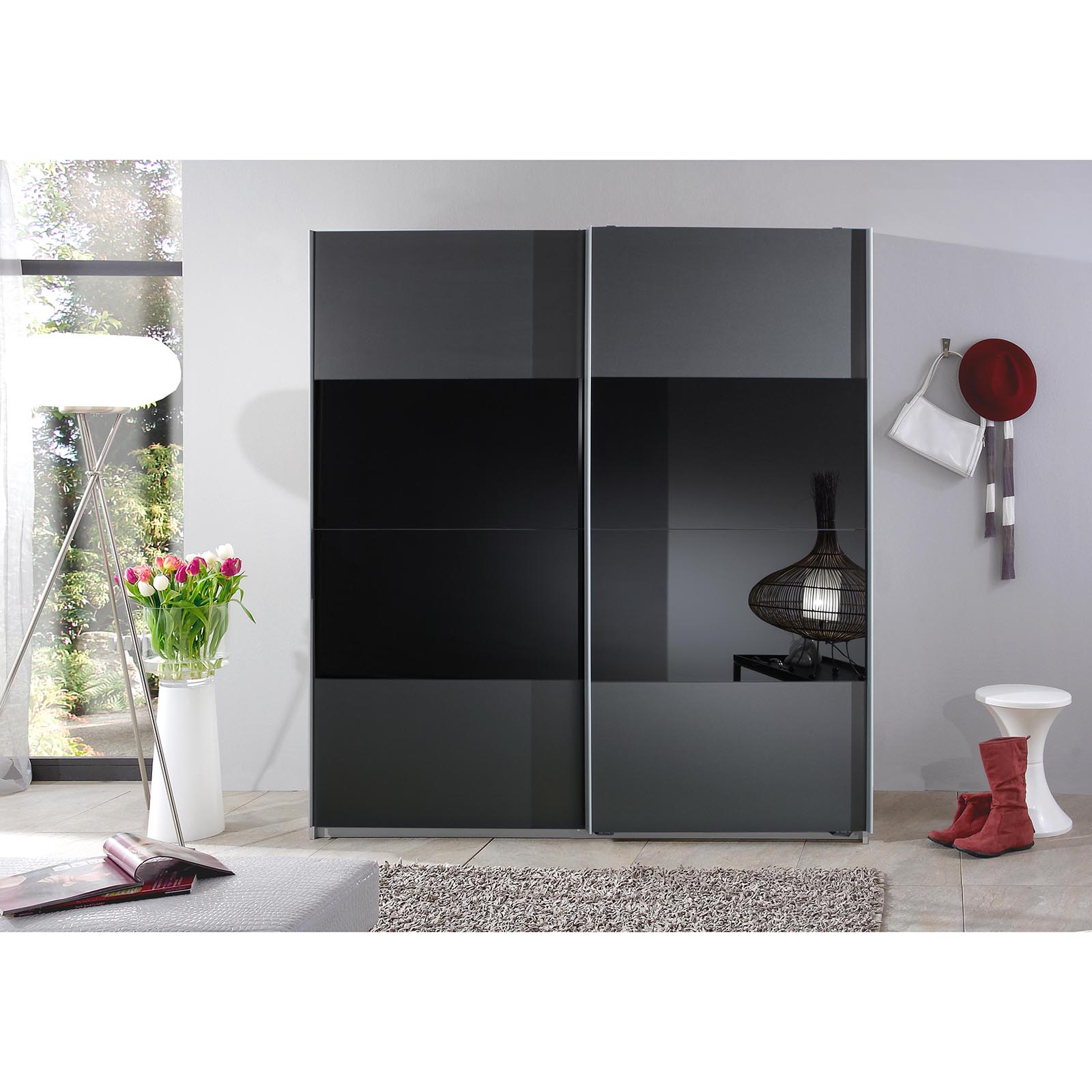 Schwebetürenschrank - graphit - 179 cm breit