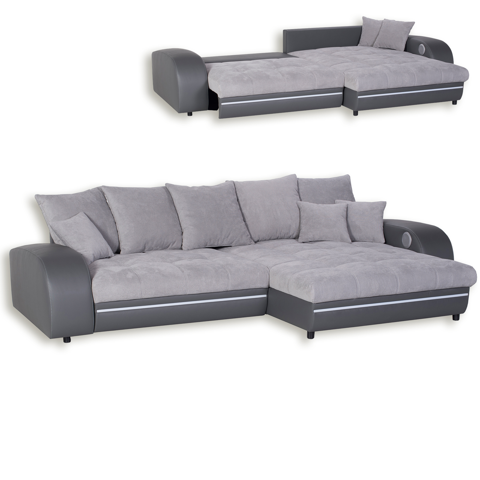RGB-LED-Ecksofa - grau-hellgrau - Soundsystem