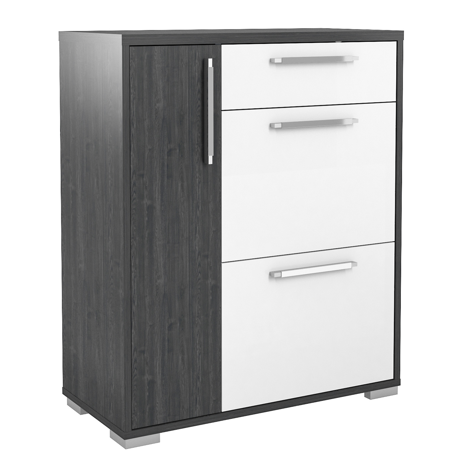 Schuhschrank - Ash-Oak - weiß Hochglanz - 60 cm