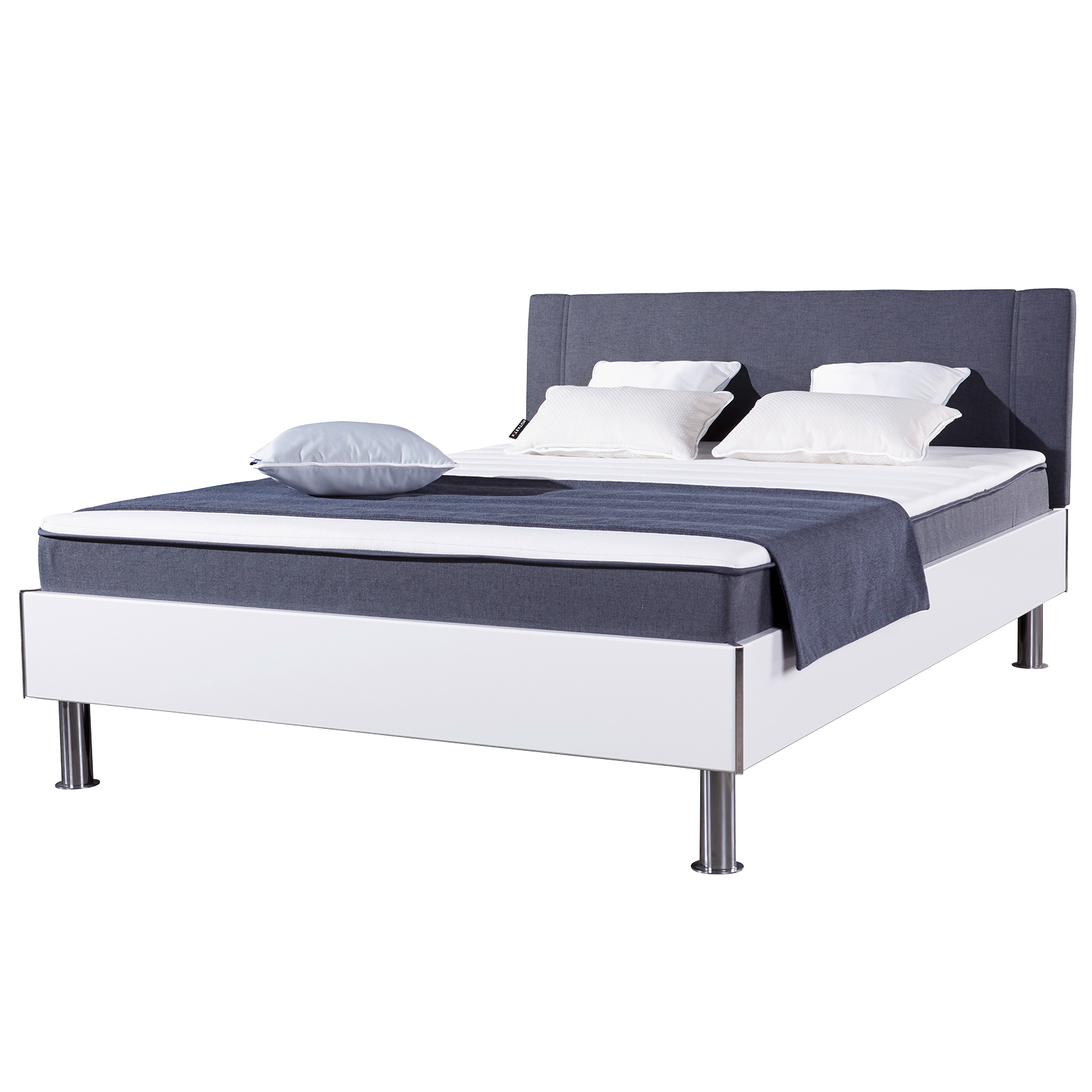 Bett - weiß-anthrazit - H2 - 140x200 cm