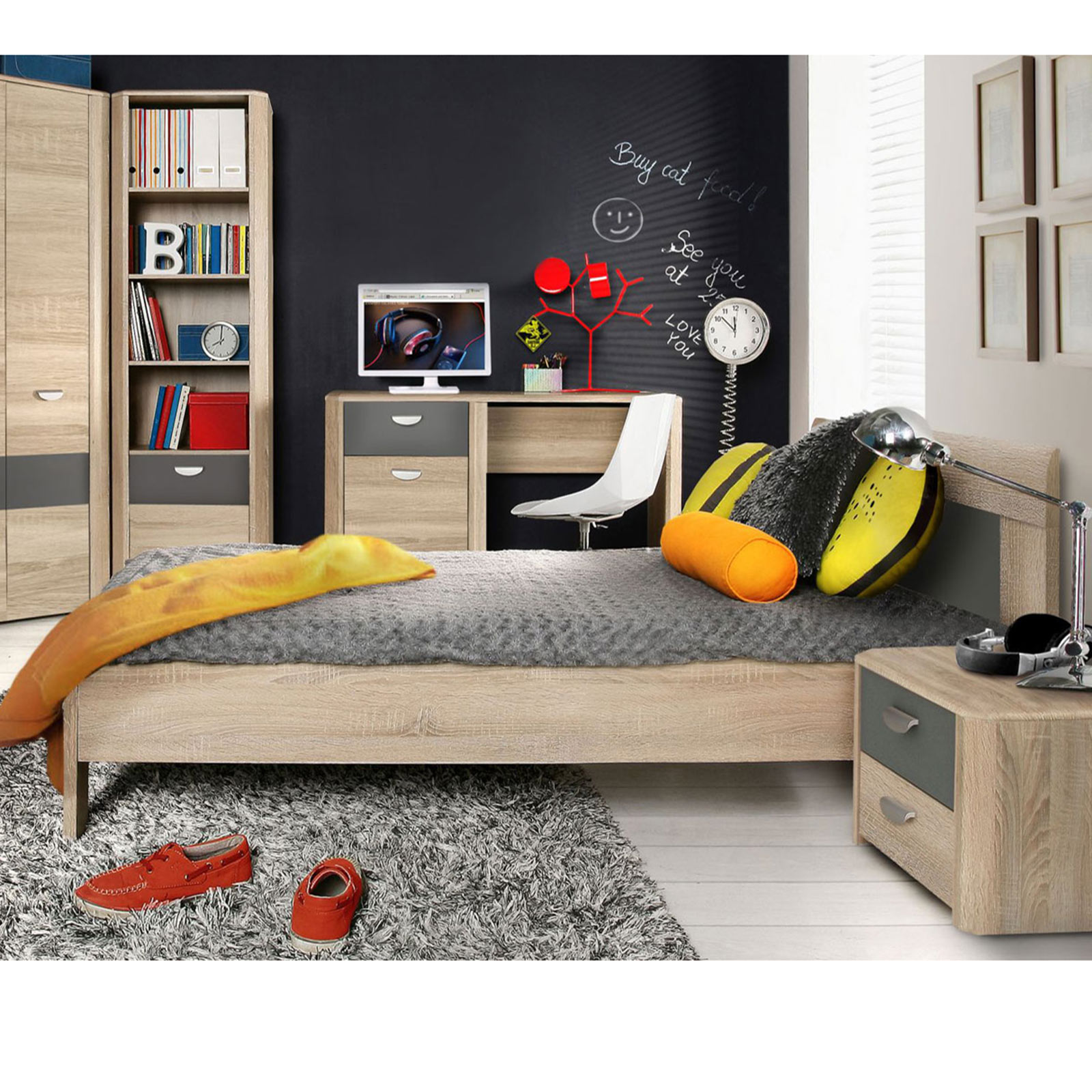 Jugendbett - Sonoma Eiche - grau - 90x200 cm