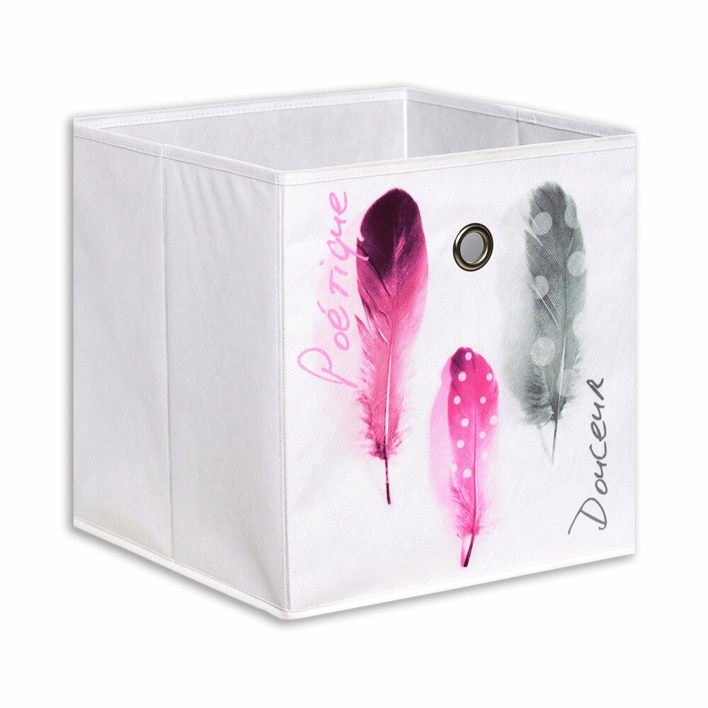 homara Aufbewahrungsbox - Federn - weiß-pink - 32 x 32 x 32 cm