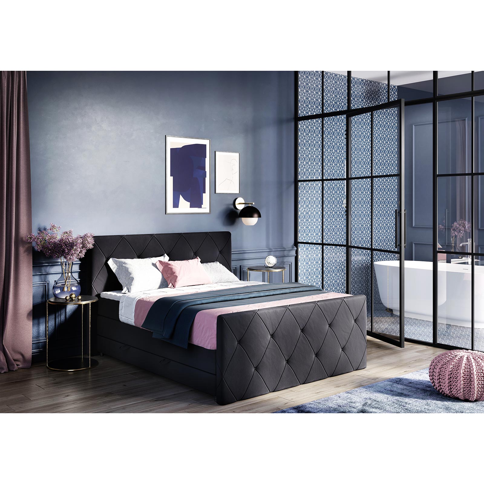 Boxspringbett - grau - H2 - mit Bettkasten - 180x200 cm