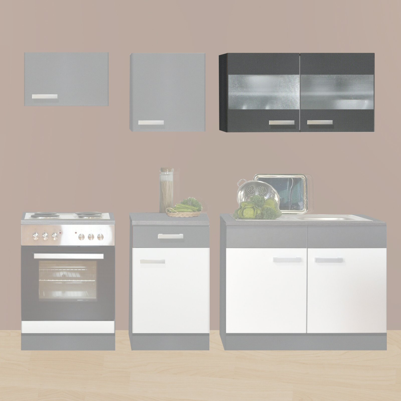 Hängeschrank GRETA - graphit - Glastüren - 100x64 cm | Küche GRETA ... Hängeschrank GRETA - graphit - Glastüren - 100x64 cm | Küche GRETA ...