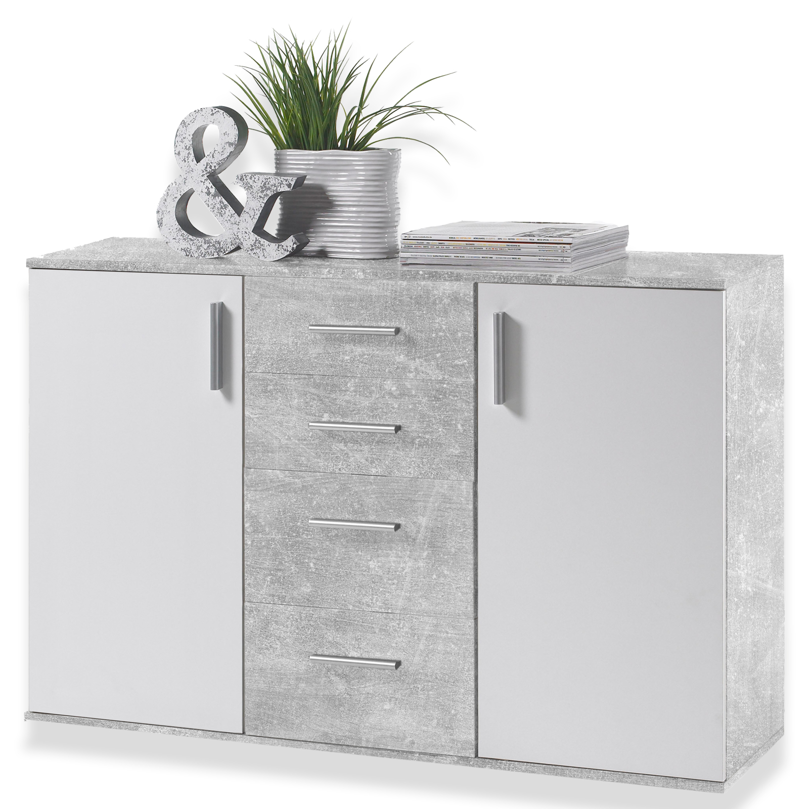 Kommode - weiß-Beton-Optik - 120 cm breit