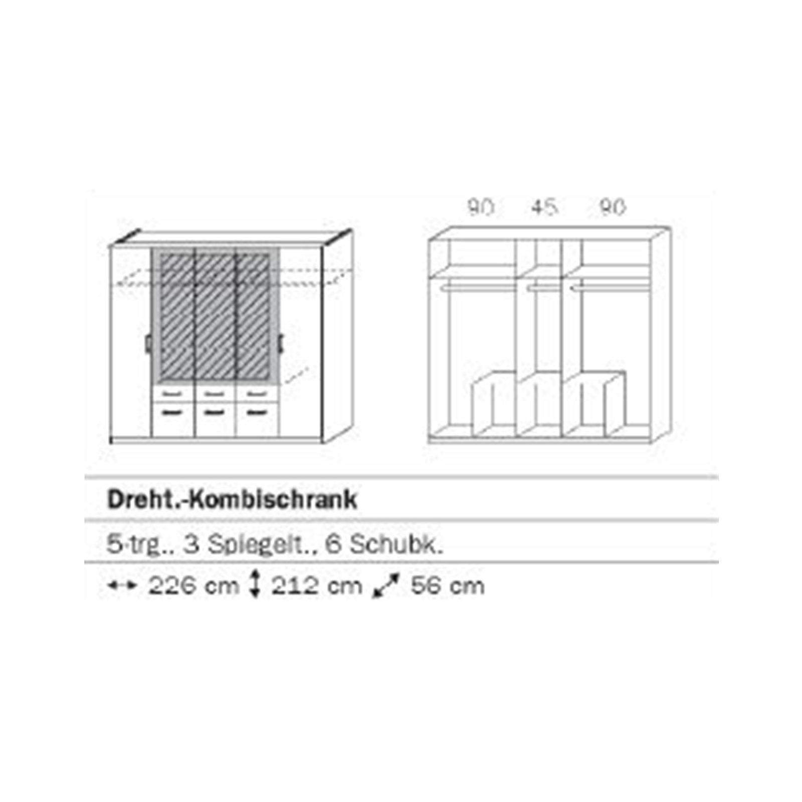 Kleiderschrank - alpinweiß-Eiche Riviera - 226 cm breit