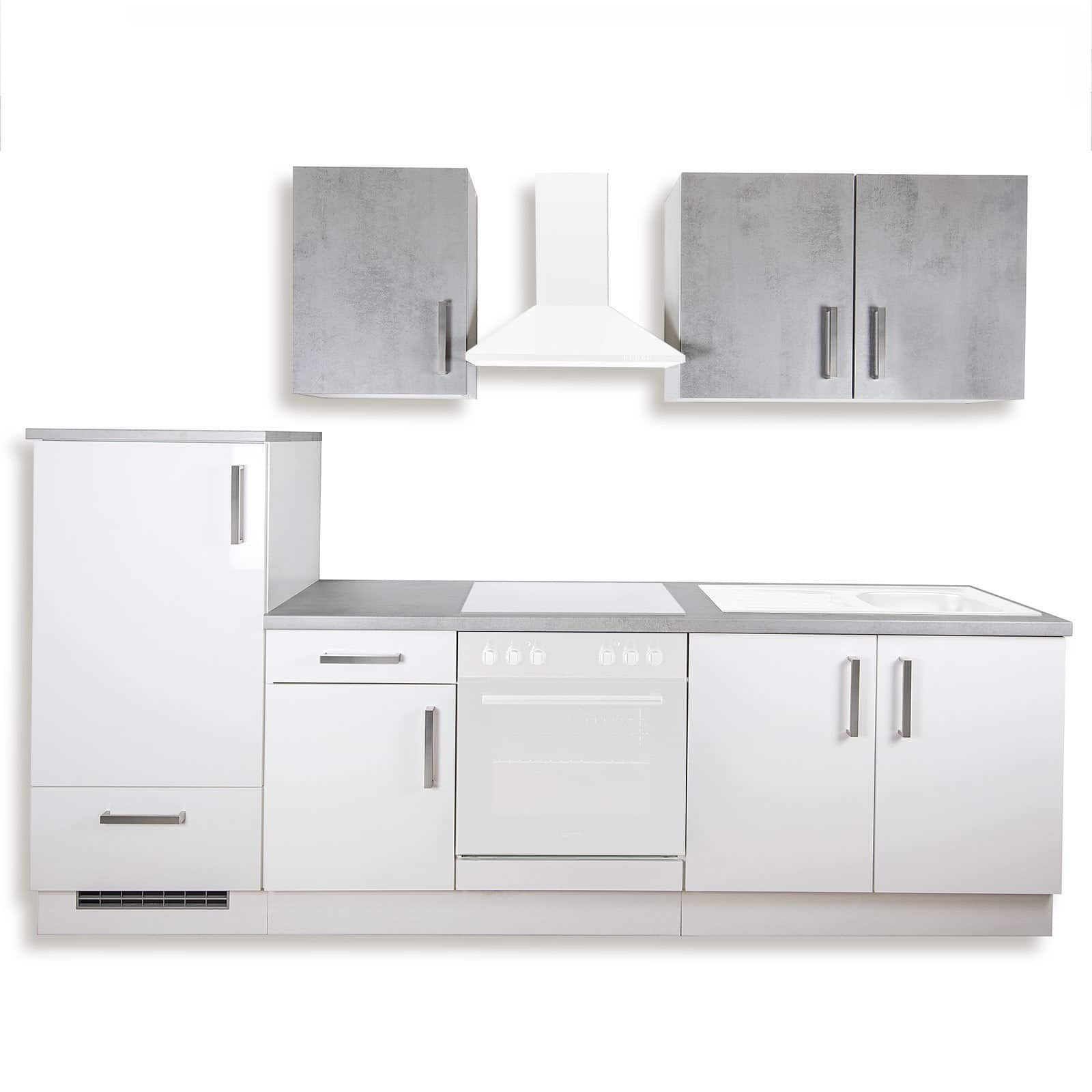 Küchenblock - weiß Hochglanz - Betonoptik - 270 cm