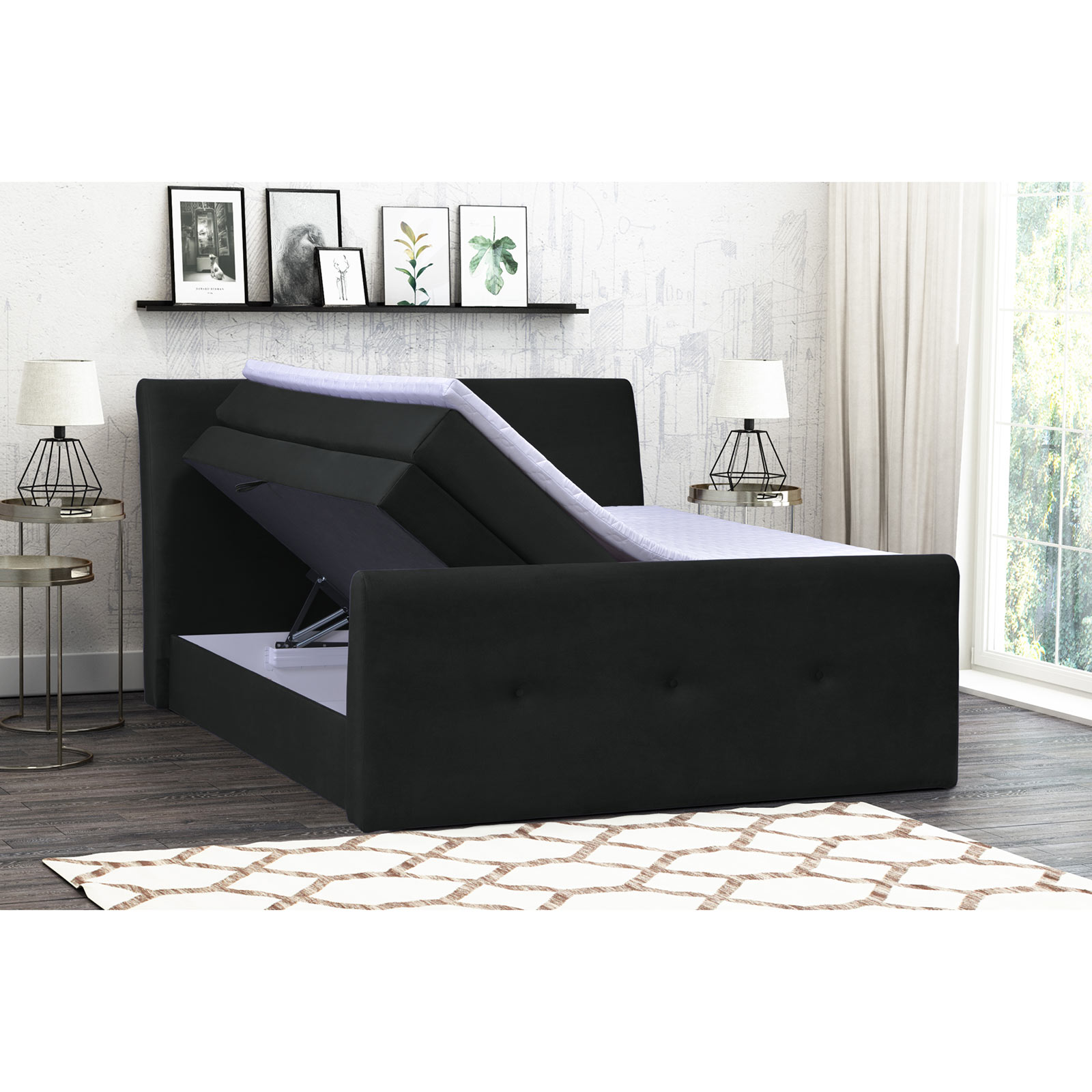 Boxspringbett - grau - H2 - Samtoptik - 180x200 cm