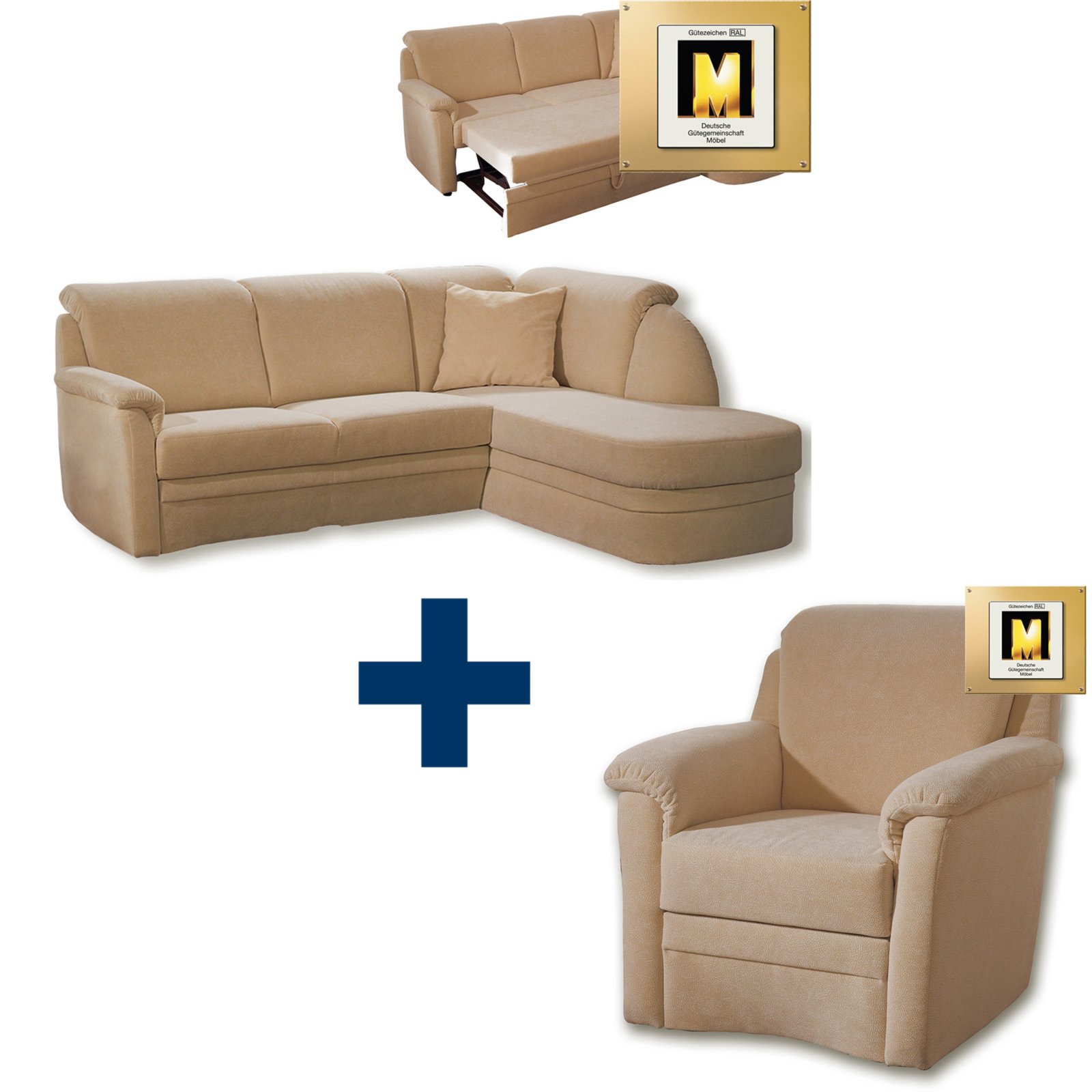Set FREIBURG Ecksofa mit Sessel beige mit Liegefunktion Online