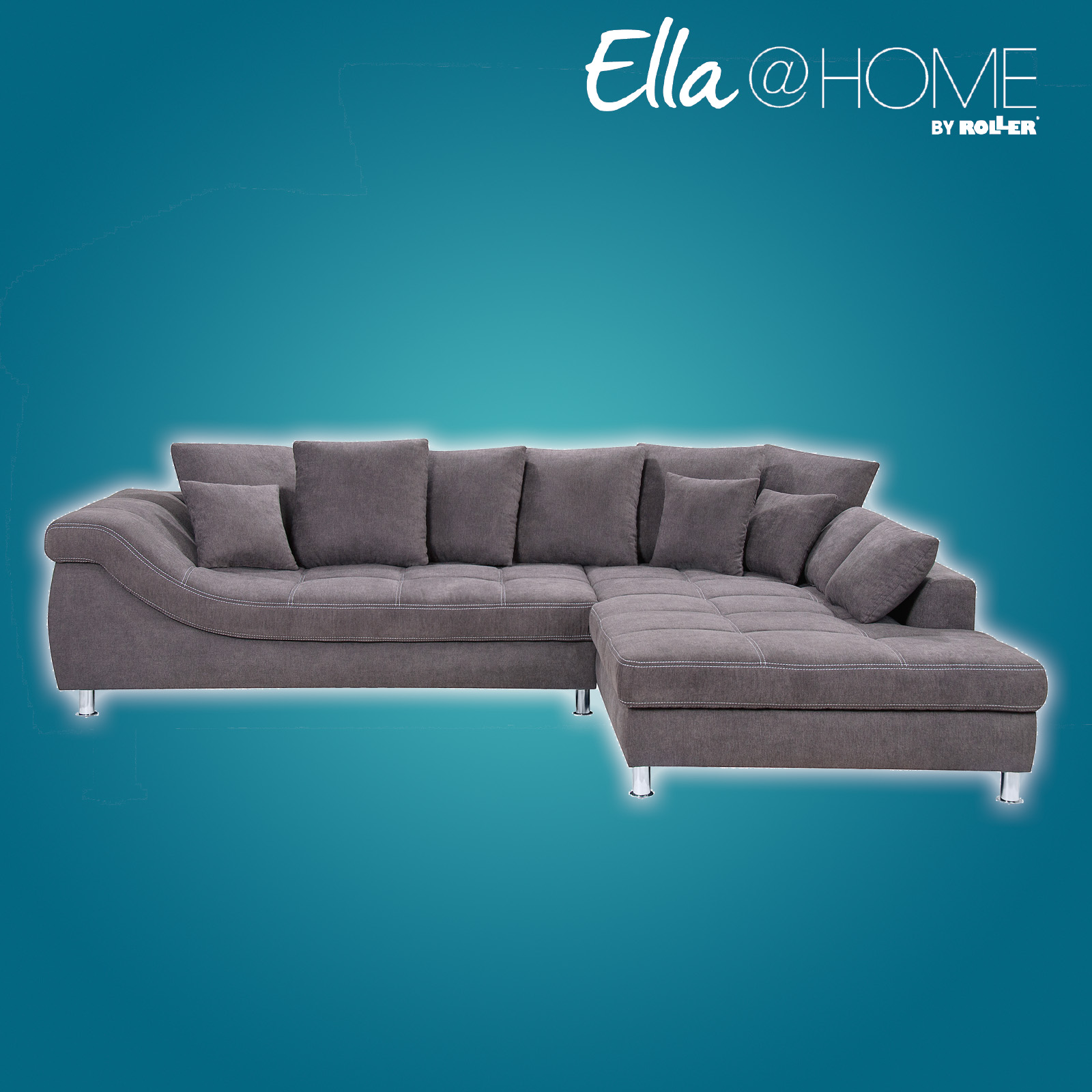 EllaHOME Ecksofa grau Recamiere rechts inklusive