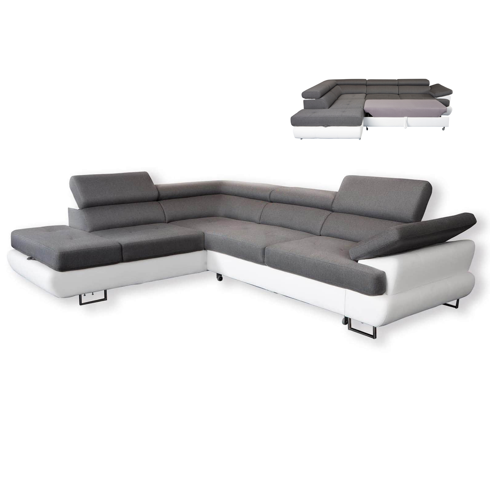 Ecksofa - anthrazit-weiß - mit Funktion - Ottomane links