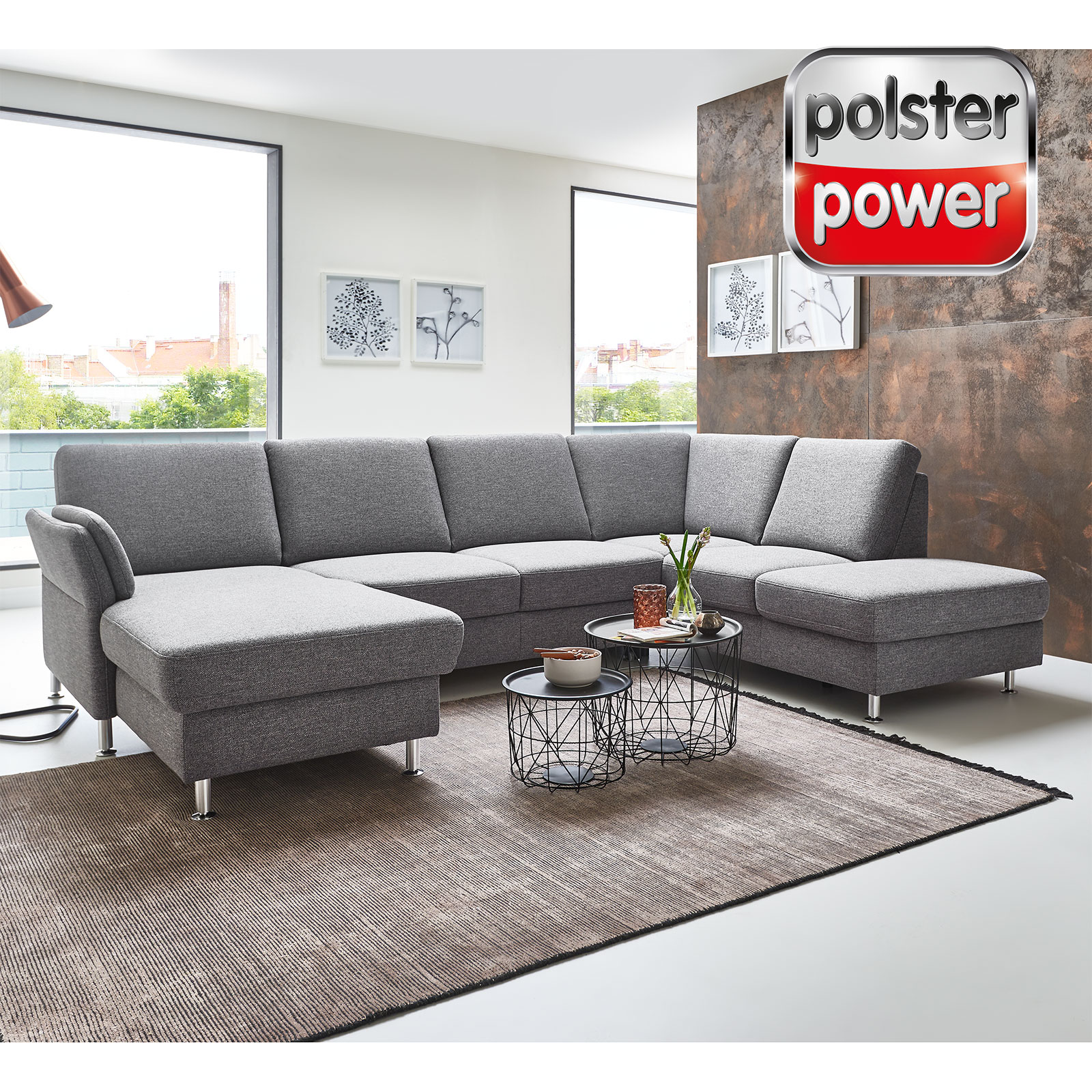 polsterpower Wohnlandschaft - grau - Flachgewebe - Canapé links