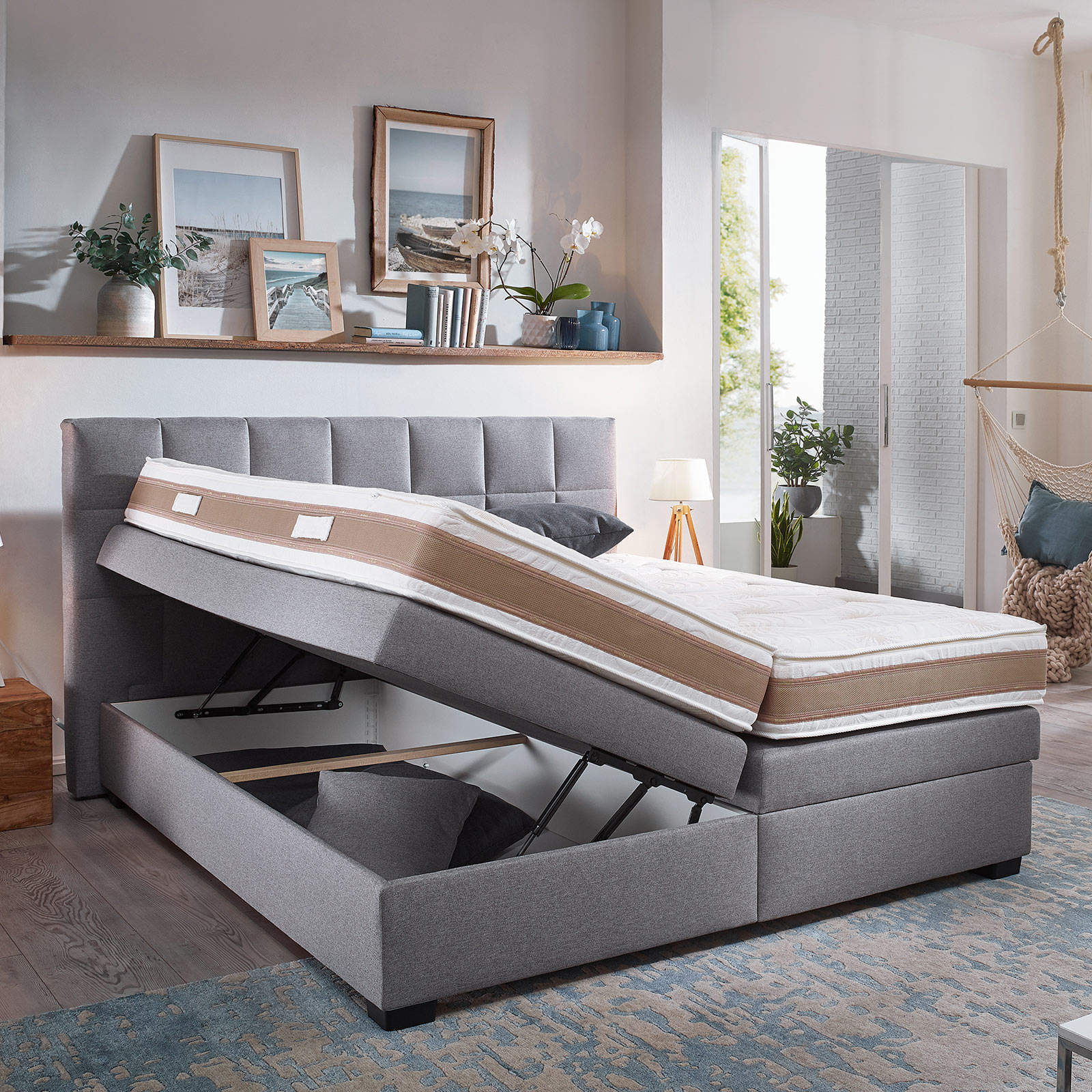 Boxspringbett - grau - H2/H3 - Bettkasten - 180x200 cm
