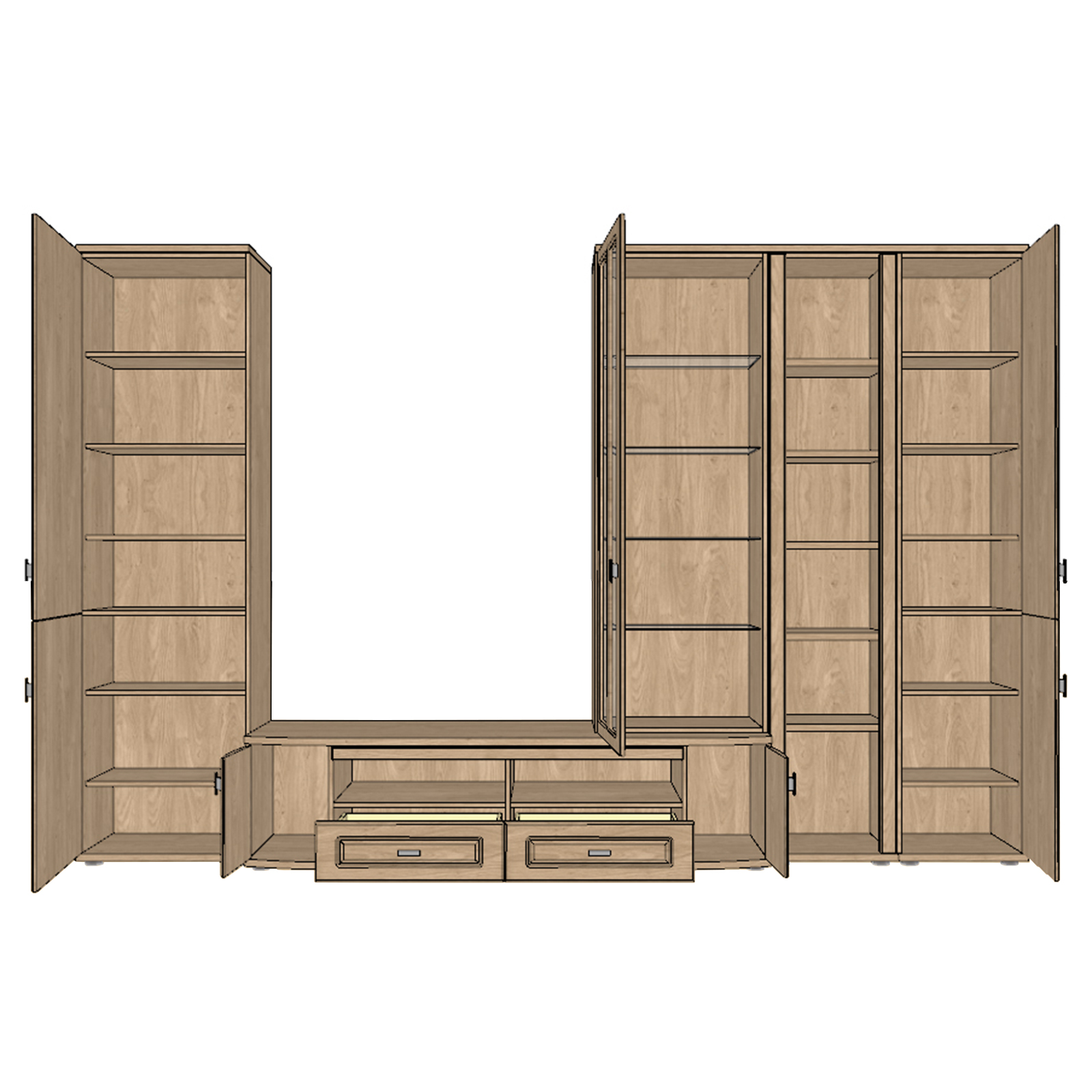 Wohnwand - Kirschbaum - 330 cm - Vitrine