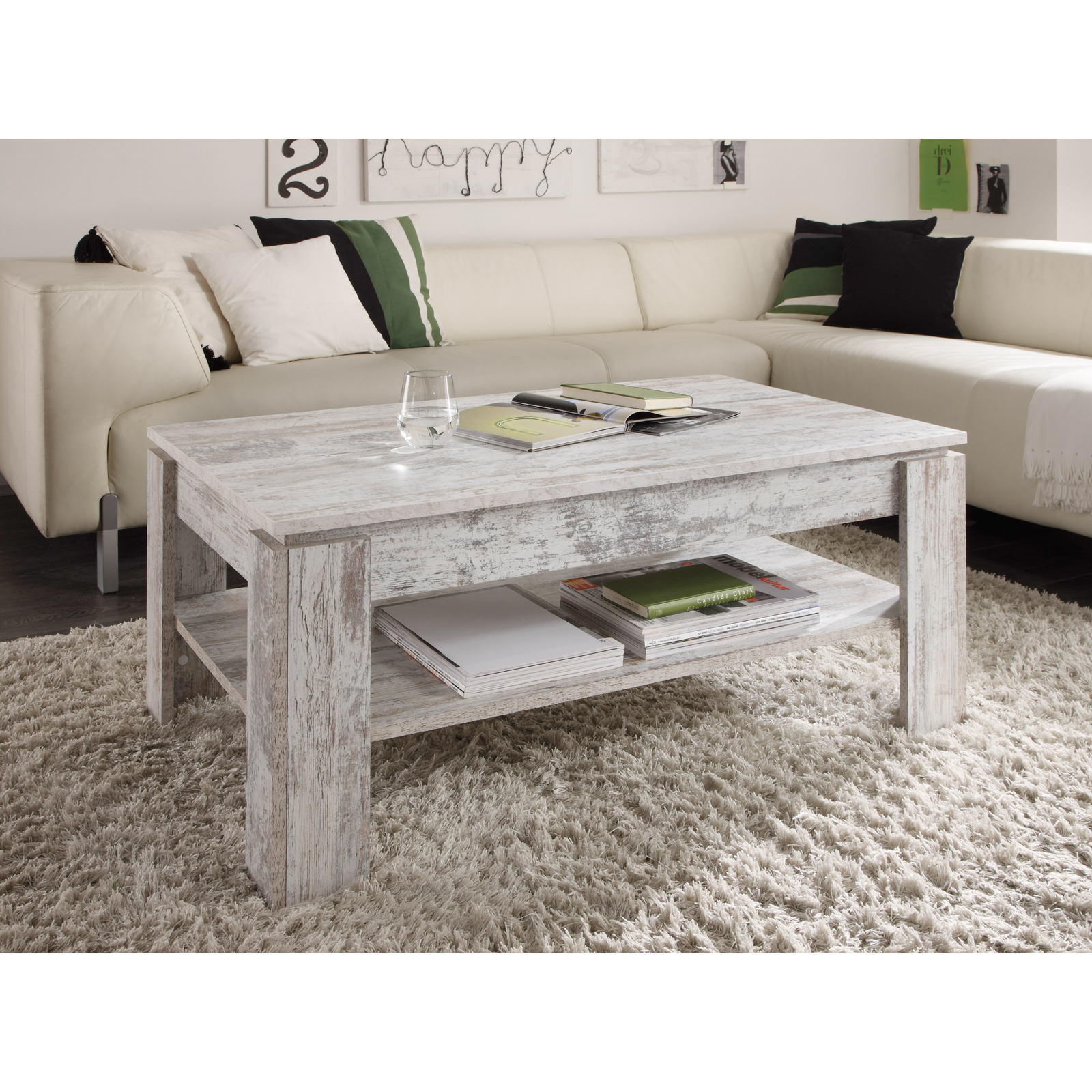 Couchtisch - Canyon White Pinie - mit Ablageboden