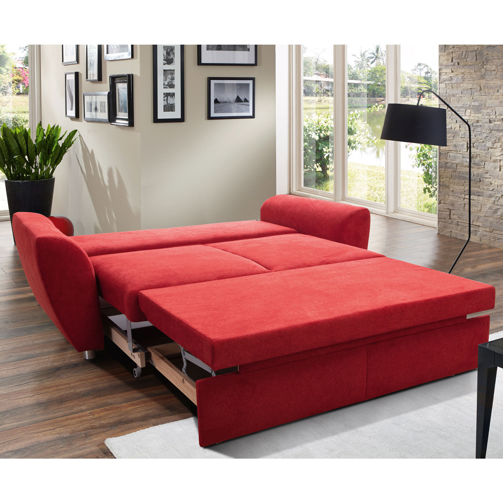 Schlafsofa - rot - mit Rückenkissen