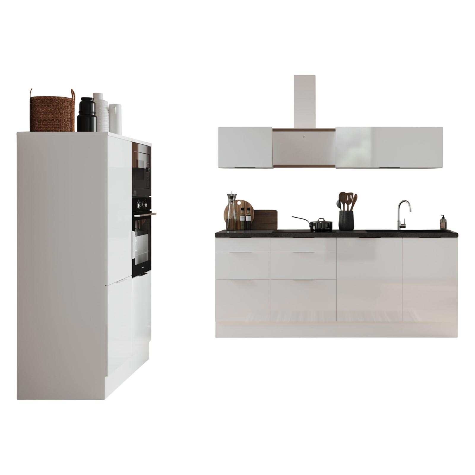 RESPEKTA Küchenblock - weiß Hochglanz - weiß matt - mit E-Geräten - 340 cm  | Online bei ROLLER kaufen