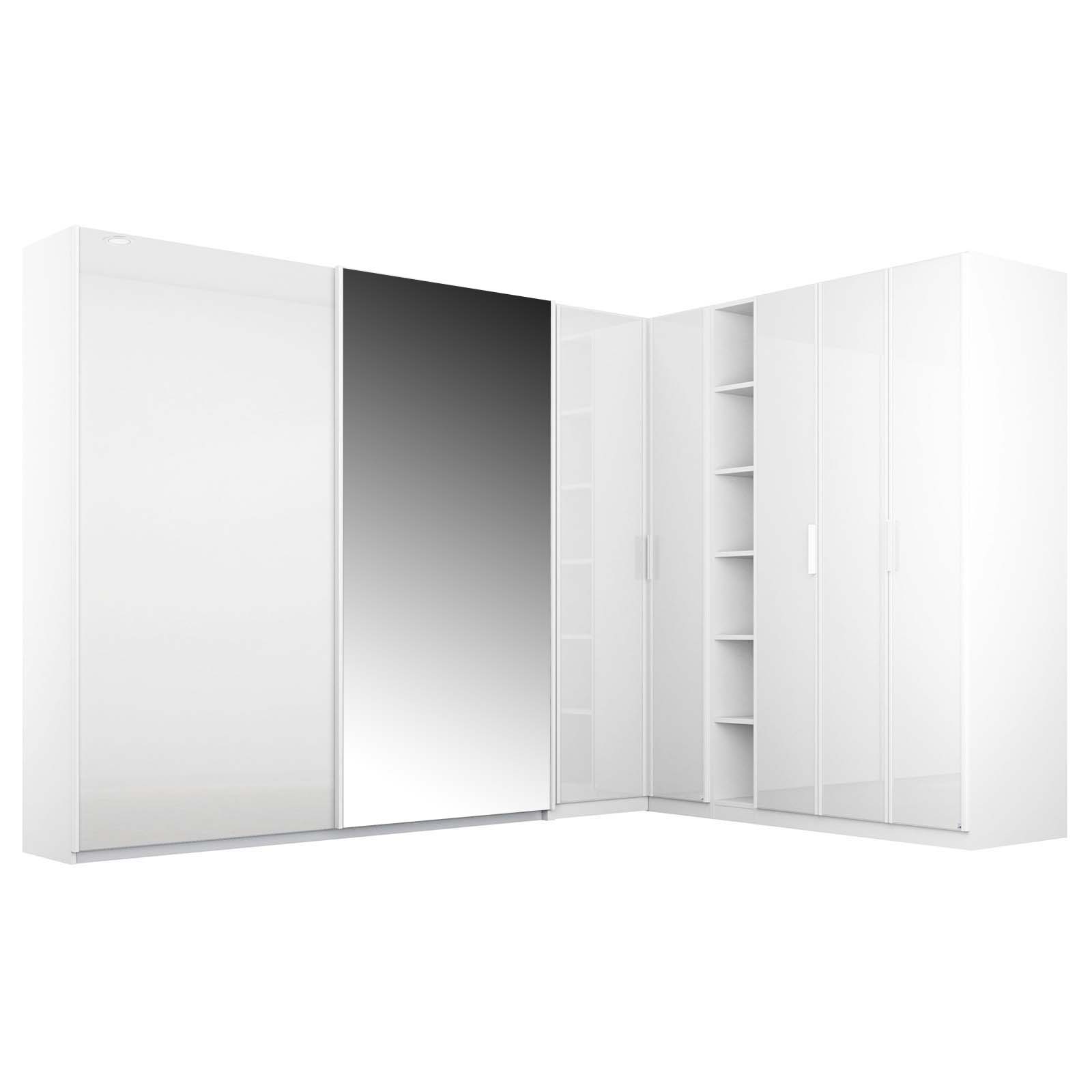 Schwebetürenschrank - Glas weiß - mit Spiegel