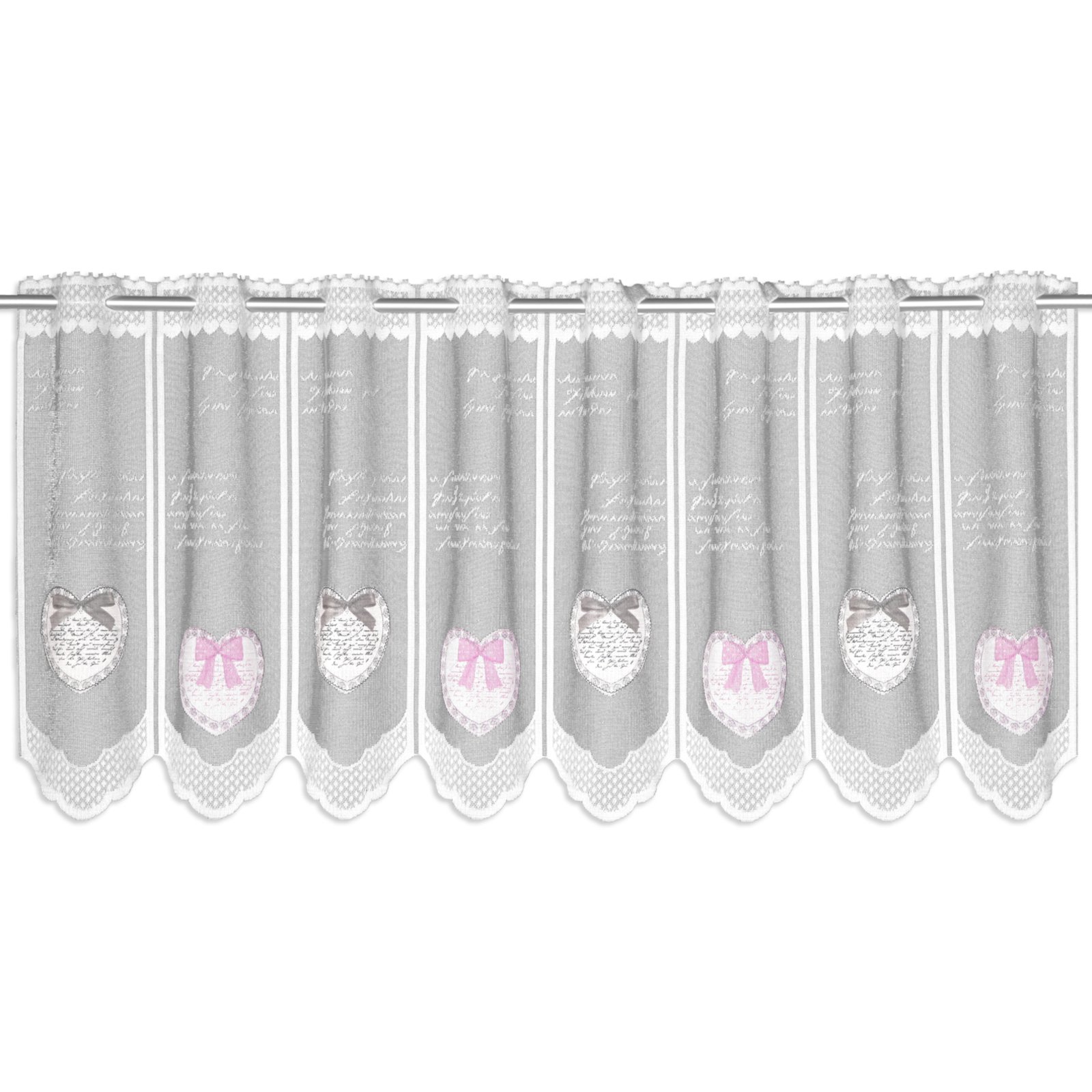 Küchengardine HERZ - rosa-grau - 145x45 cm | Online bei ROLLER günstig