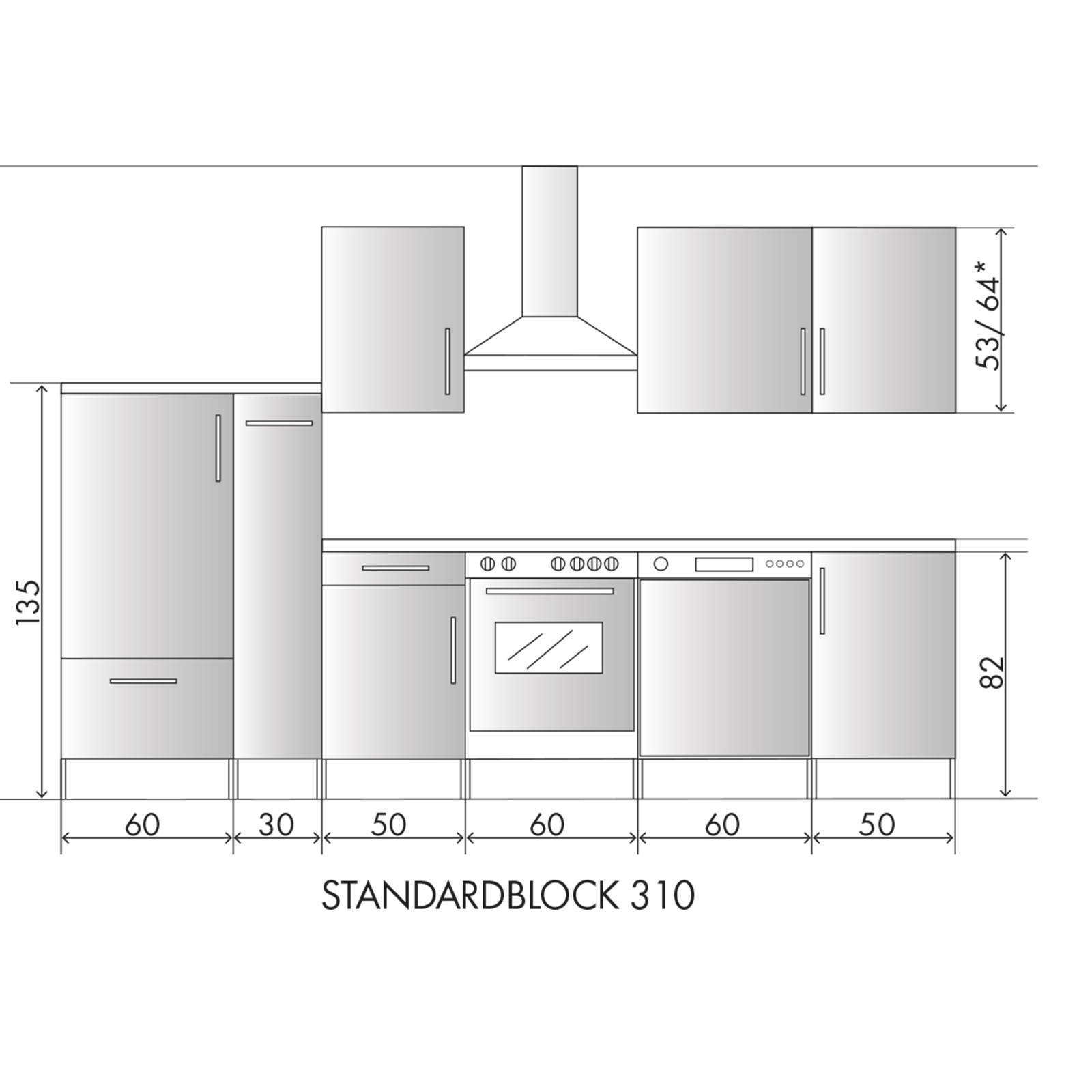 Küchenblock - weiß Hochglanz - Betonoptik - 310 cm