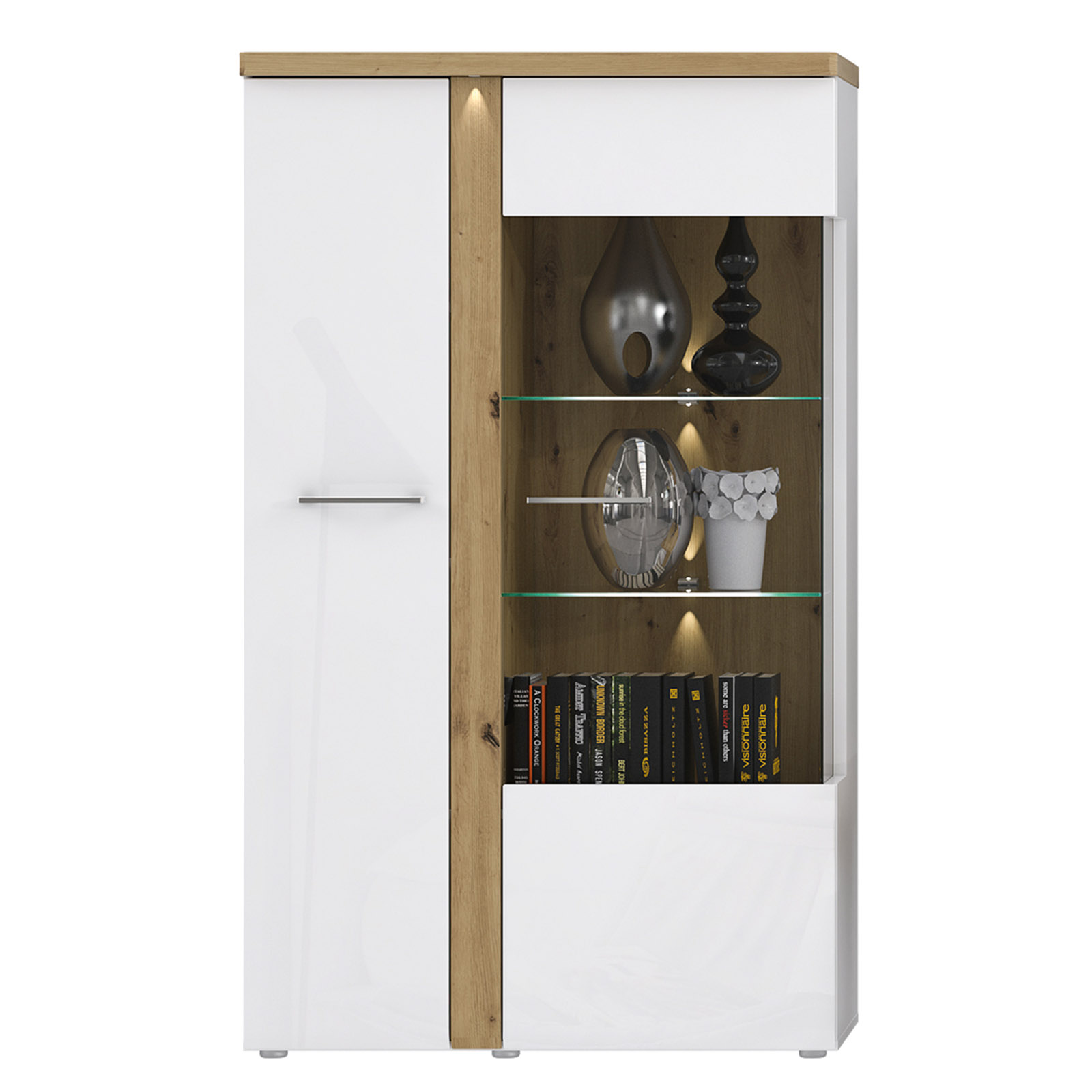 Vitrine breit - weiß-Artisan Eiche - 164 cm hoch