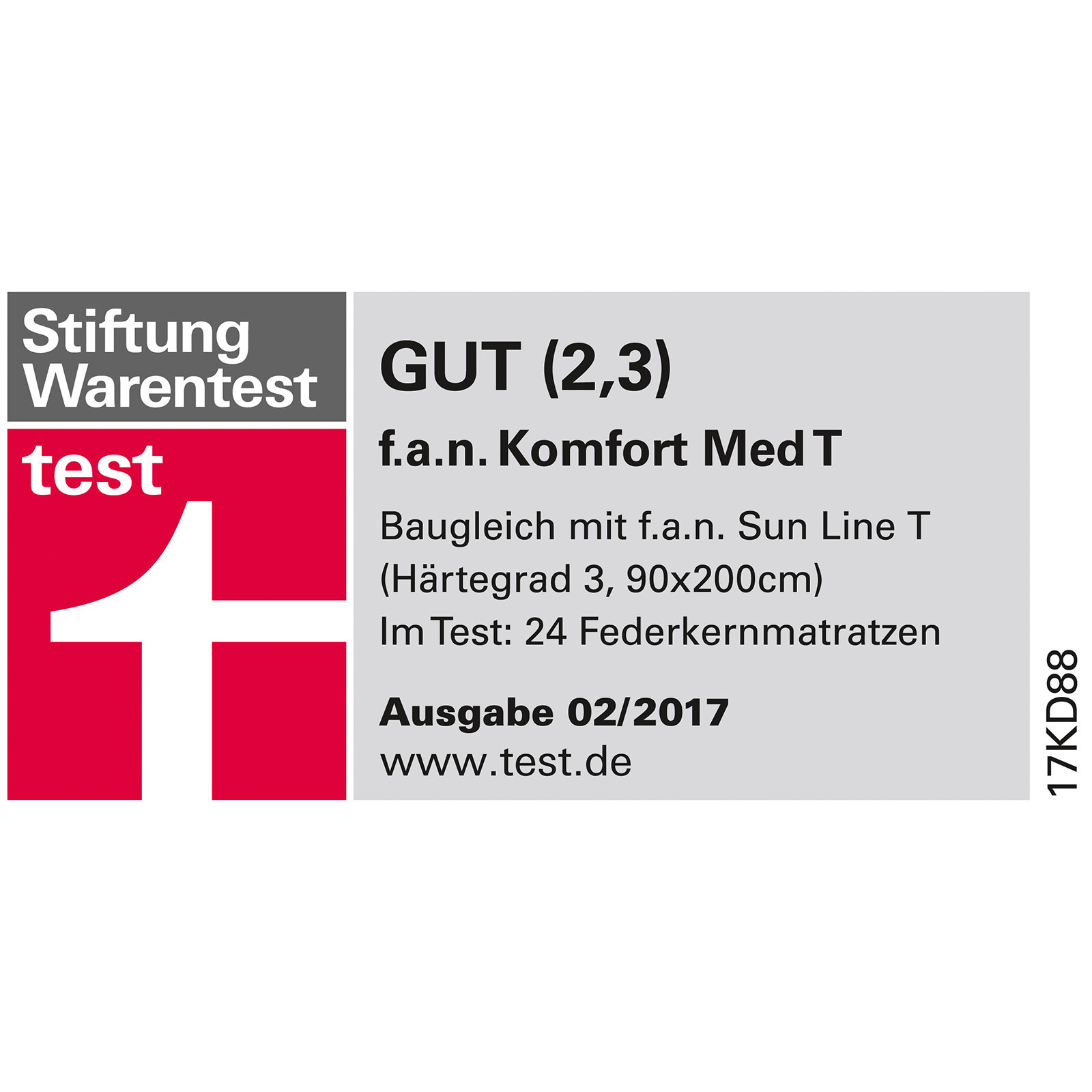 Taschenfederkernmatratze KOMFORT MED - H3 - 90x200 cm